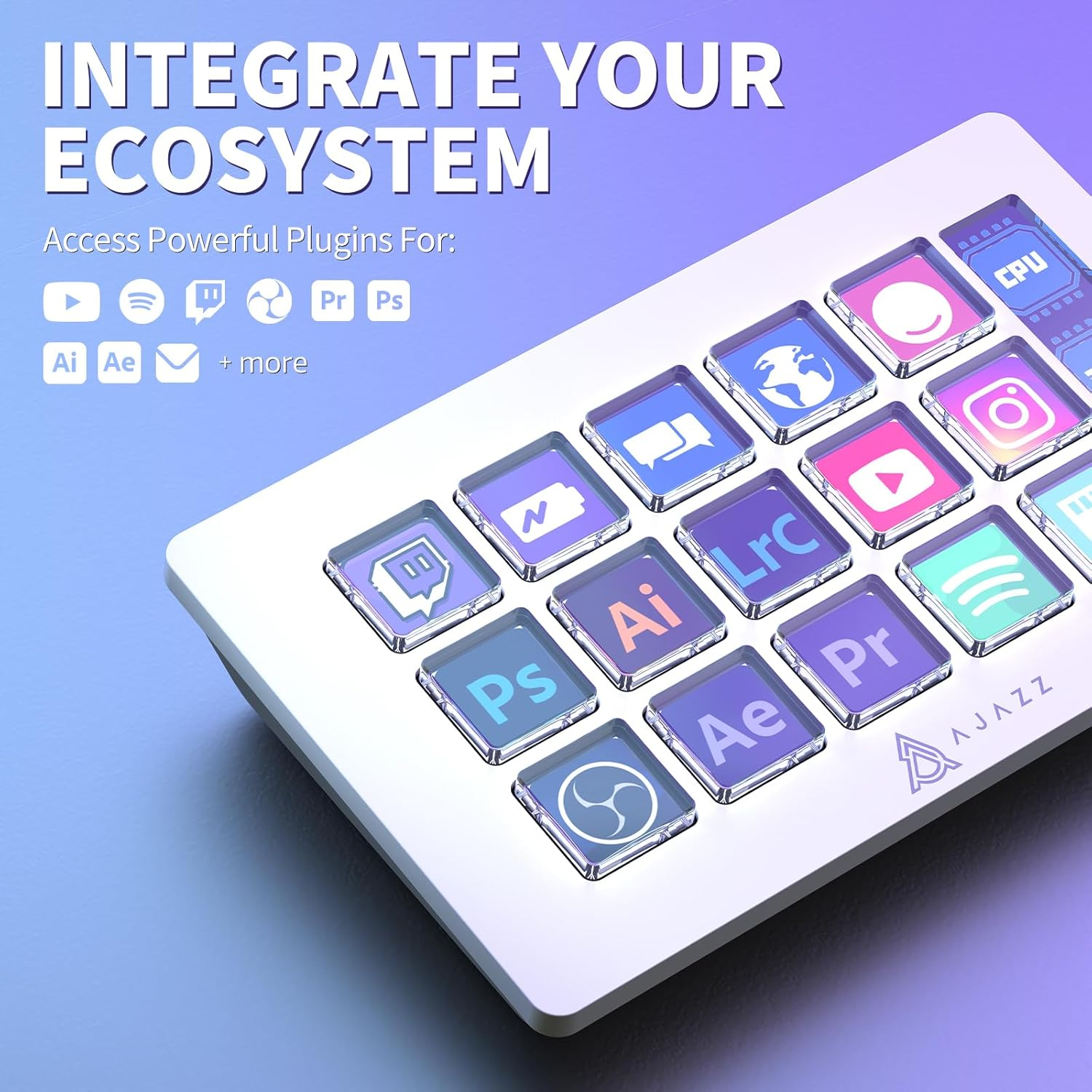 A.Jazz AKP153 Stream Studio Controller Keypad Type-C Wired with 15 Macro LCD Key&1 Side Screen Display Detachable Stand for Multi Action Triggered in Win MAC Twitter Tiktok Youtube OBS App(White) image number 4