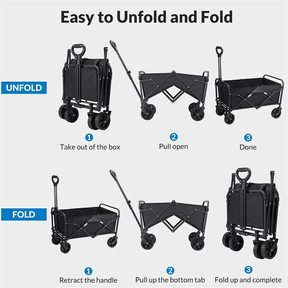Collapsible Folding Wagon,Wagon Carts with Wheels Folding,Heavy Duty Foldable Utility Beach Wagon with Big Wheels,Utility Foldable Outdoor Garden Wagon Cart for Sports,Outdoor Portable Garden Cart image number 3