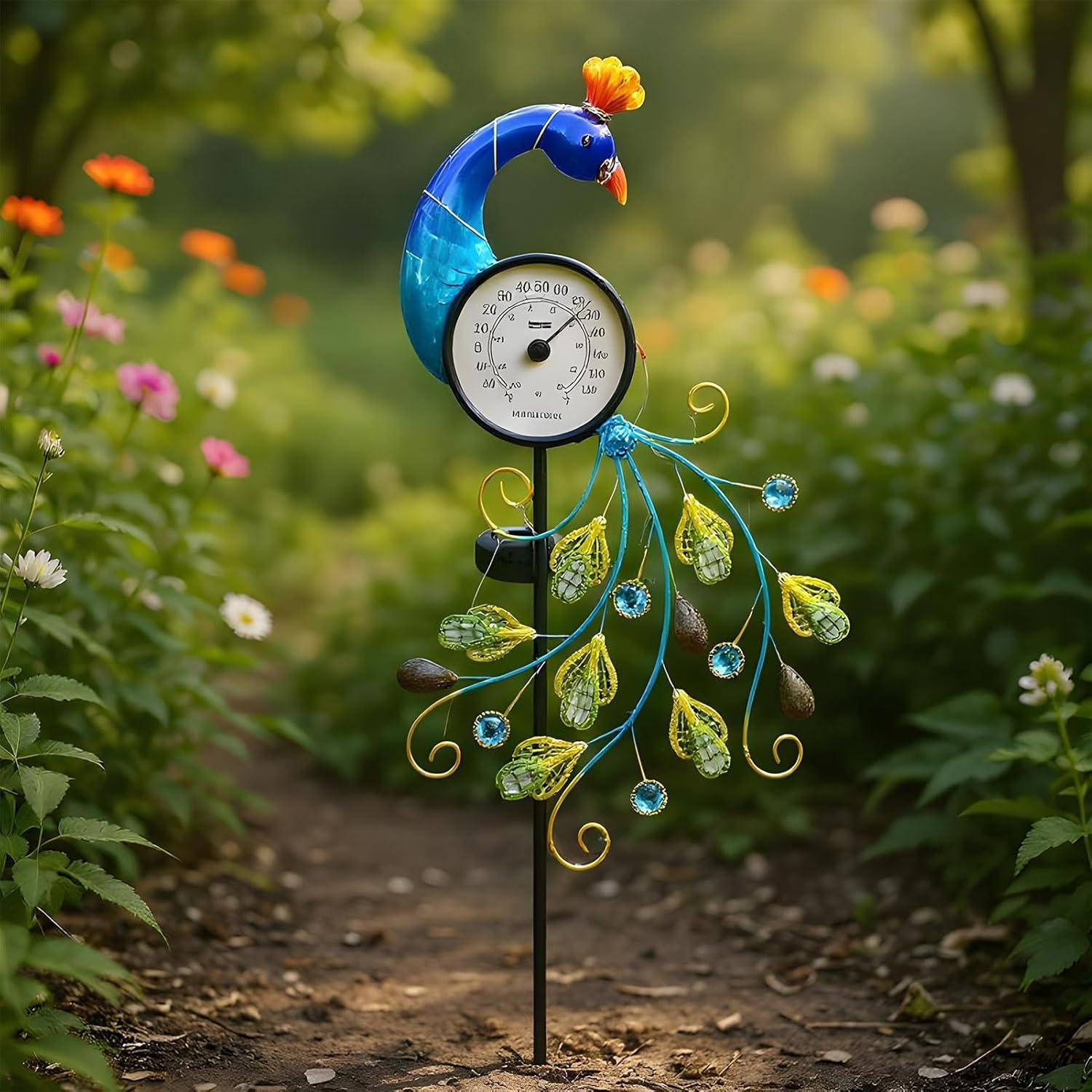 Outdoor Thermometer Peac-Ock Garden Stake, Solar Garden Stake Lights with Temperature Display, Decorative Outdoor Thermometers for Patio, Yard, Gard-En, Pathway image number 5