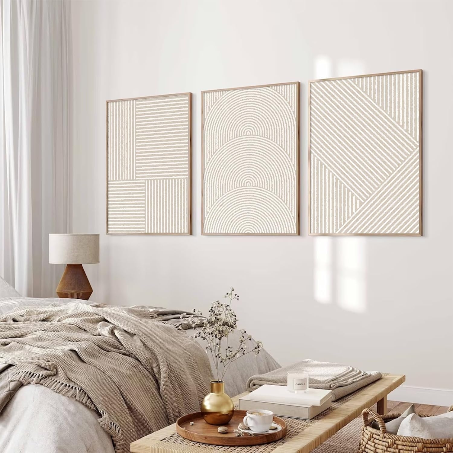 Beige Abstract Wall Art Pictures Set of 3 Boho Modern Canvas Wall Decor Neutral Line Wall Art Minimalist Art Abstract Beige Prints Painting Modern Artwork for Living Room Bedroom 16X24 Inch Unframed image number 6