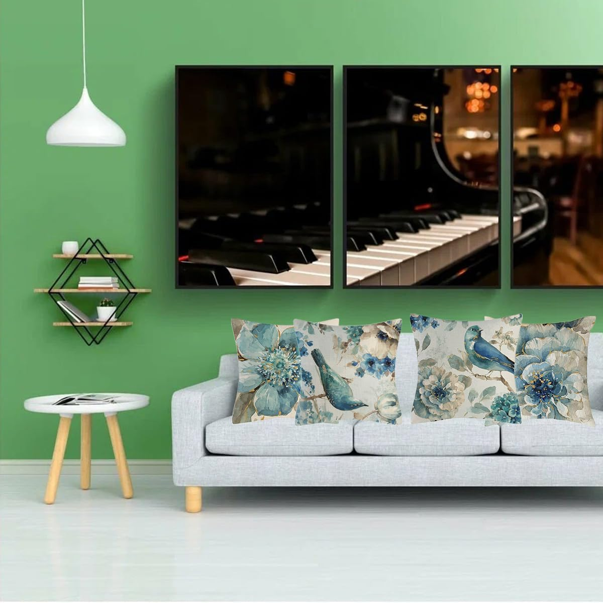 Decorative Throw Pillow Covers Set of 4, 18X18 Inch Square Cushion Covers Decoration Pillowcases Linen Cushion Case for Sofa Patio Living Room Couch Home (Flower and Bird, 45X45Cm/18X18Inch/4Pcs) image number 4