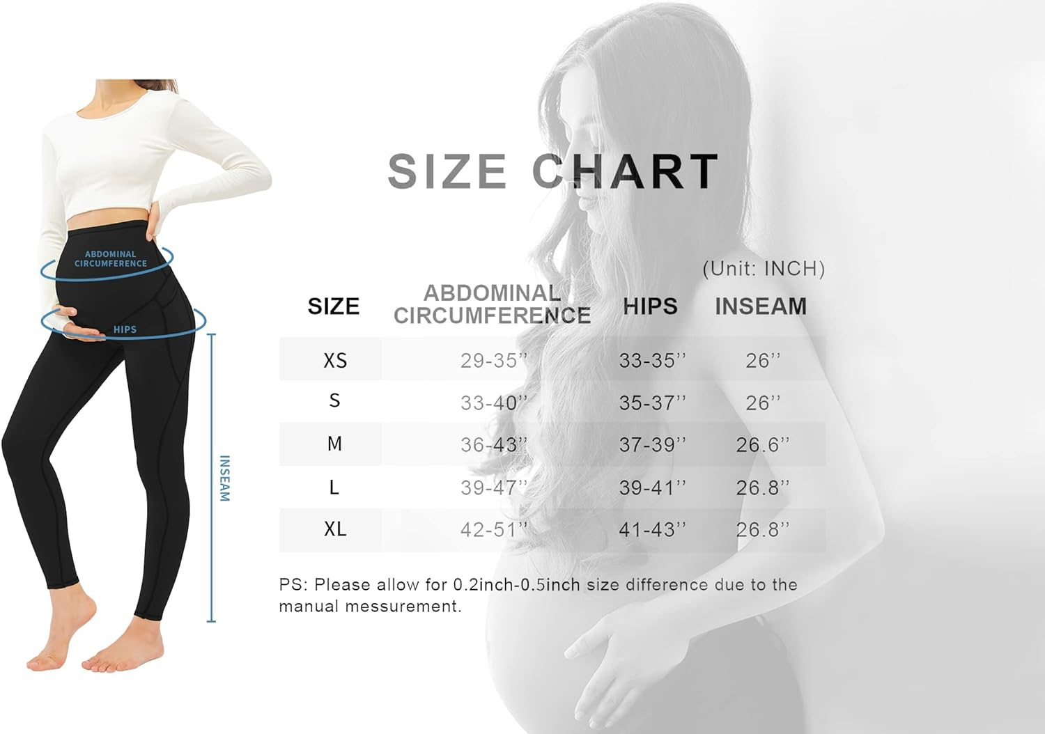 JOYSPELS Maternity Leggings over the Belly with Pockets Non-See-Through Workout Pregnancy Leggings image number 7