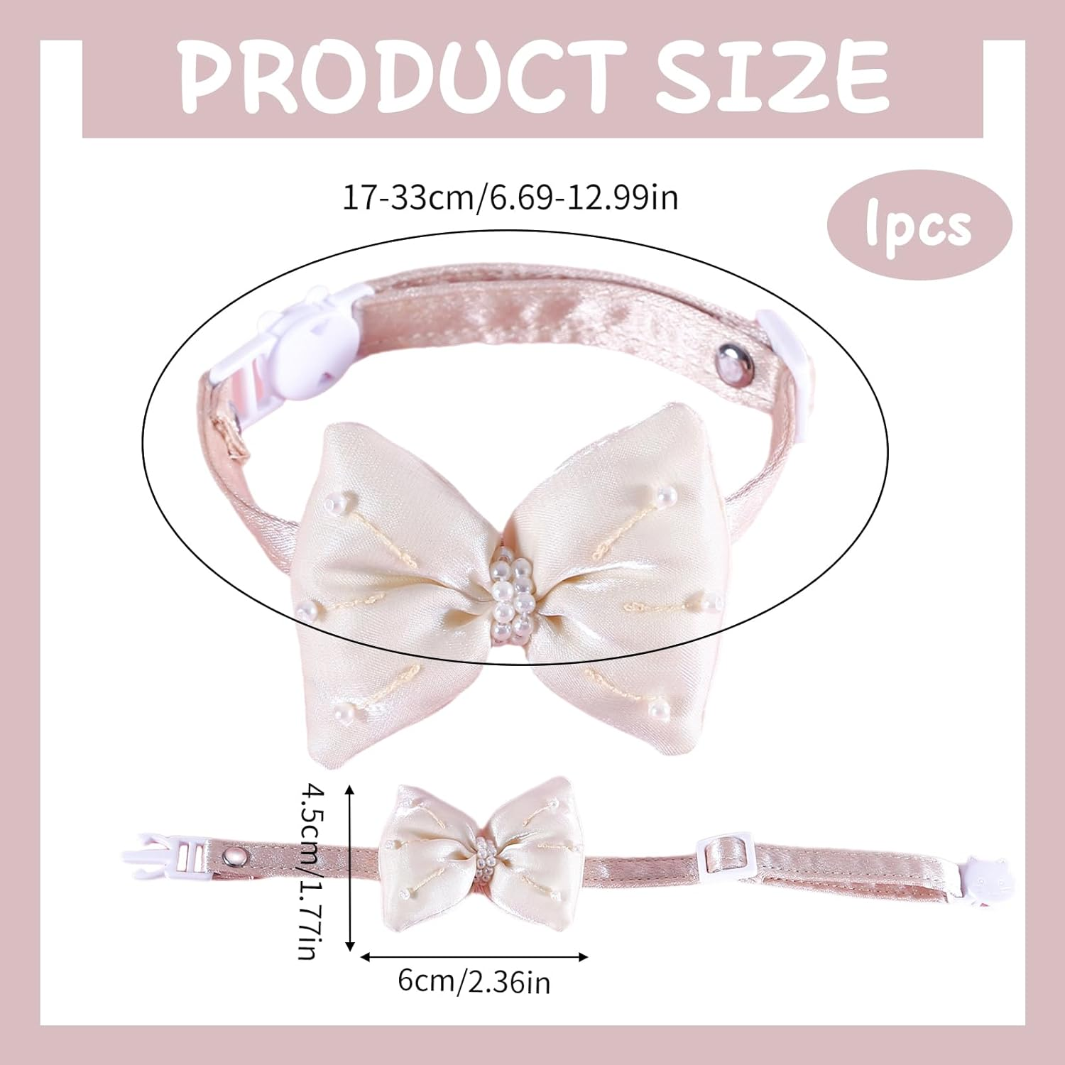 PLUSHCEWT Bow Cat Collar Pet Pearl Bow Collar Double Satin Soft Kitten Collars Quick Release Safety Cat Collars Elegance Adjustable Cats Collar ((White)) image number 2