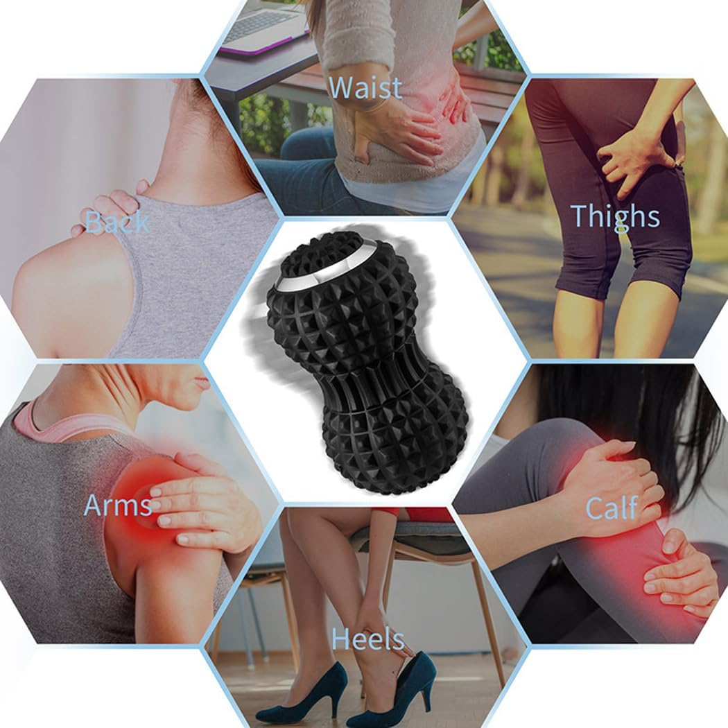 PORIYA Vibrating Roller Massager,Lightweight 4 Vibration Levels,Electric Massage Ball for Pain Relief,Back& Foot&Muscle Massager Portable and Rechargeable,Adjustable Intensity (Black)