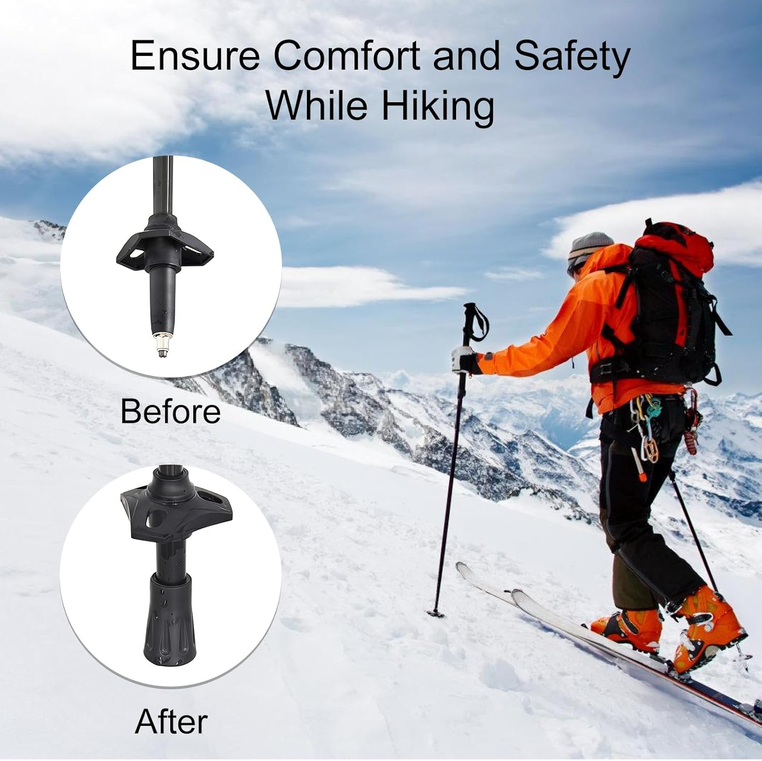 4Pcs Hiking Poles Rubber Buffer, 11Mm Non-Slip Replacement Rubber Buffer Walking Sticks, Hiking Accessories for Trekking Asphalt Gravel and Mountains image number 6