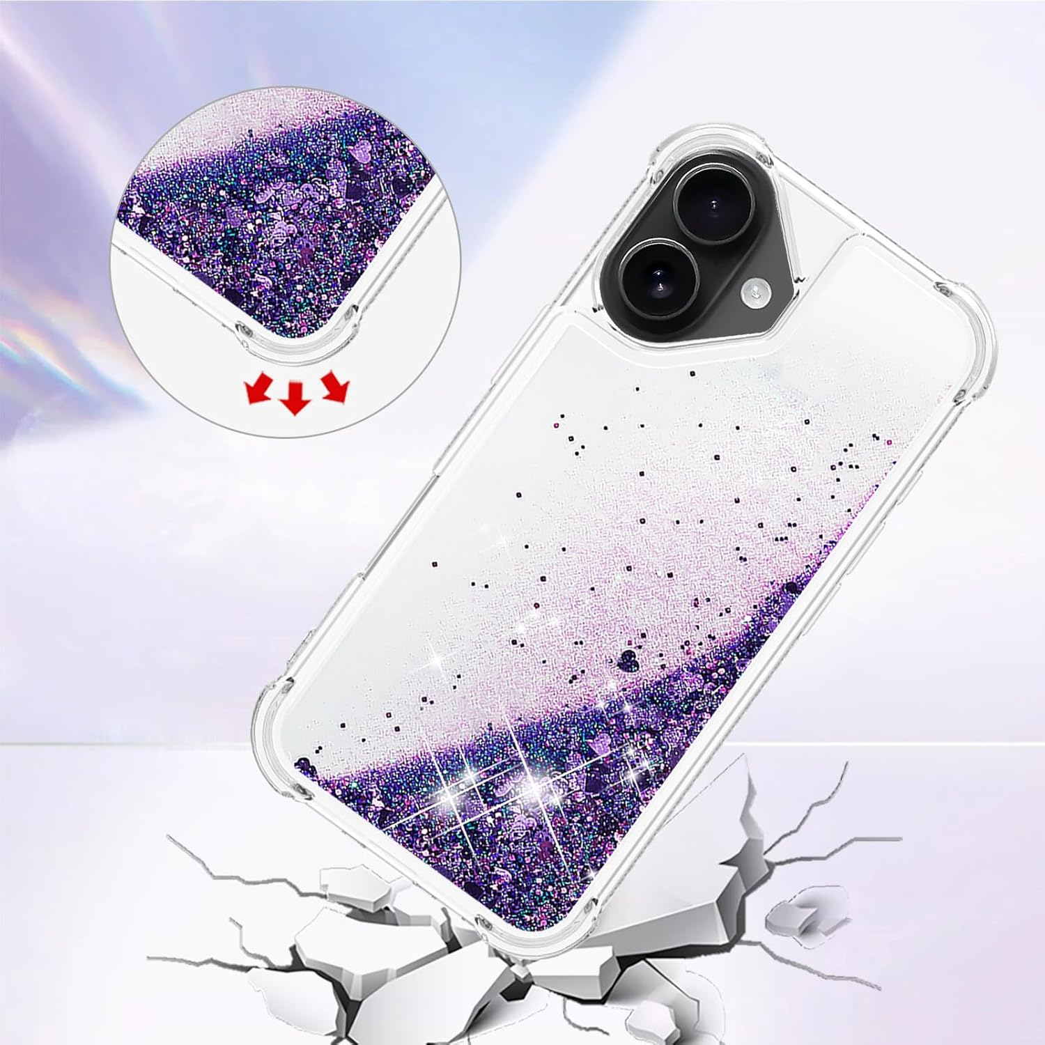 COTDINFOR Case for Iphone 17 Glitter Cover Liquid Shockproof Transparent Mobile Phone Case Quicksand Flowing Protective Case Silicone Mobile Phone Case for Iphone 17 Purple YBWTLS. image number 4