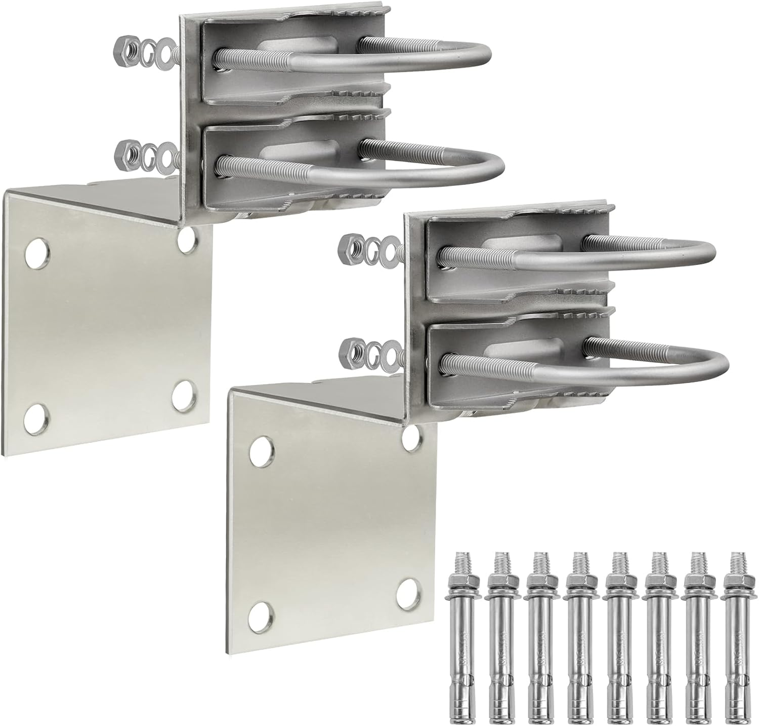 Antenna Pole Mount Bracket Kits - 2 Set Antenna Pole Mast Mount Bracket with U-Bracket Assembly + 4 Screws for outside Home Antenna Pole Holder image number 1