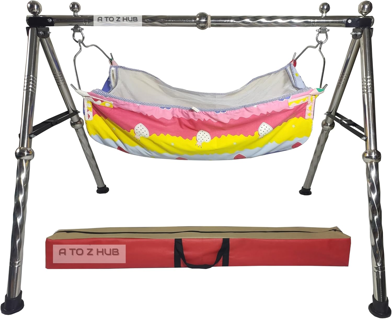 Cuddlecraft New Born Baby Stainless Steel Foldable Baby Cradle/Baby Swing/Baby Jhula/Ghodiyu with Cotton Hammock Cloth. (Black) image number 3