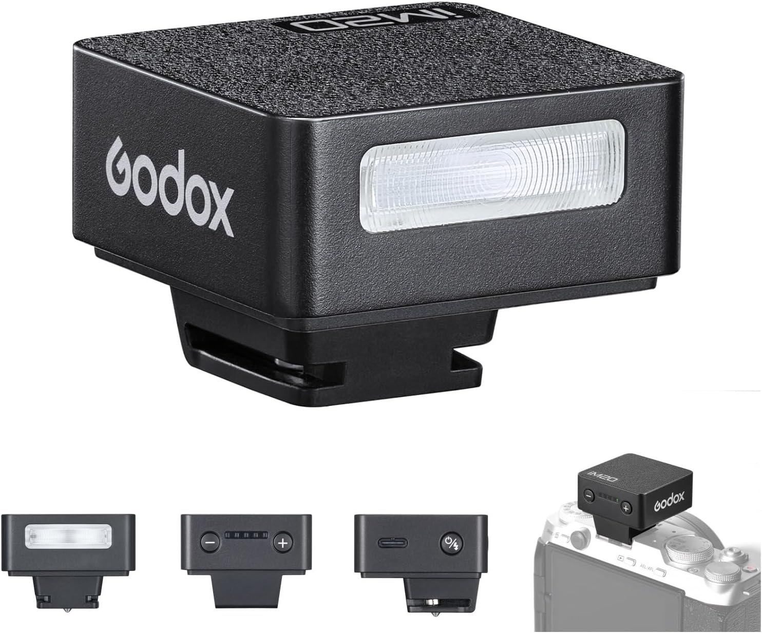 Godox Im20 Mini Camera Flash 5 Power Levels 3S Recharge Time Camera Speedlite 440 Flashes with Full Power One-Contact Design Built-In Battery for Canon, Nikon and Sony Mirrorless Cameras image number 4