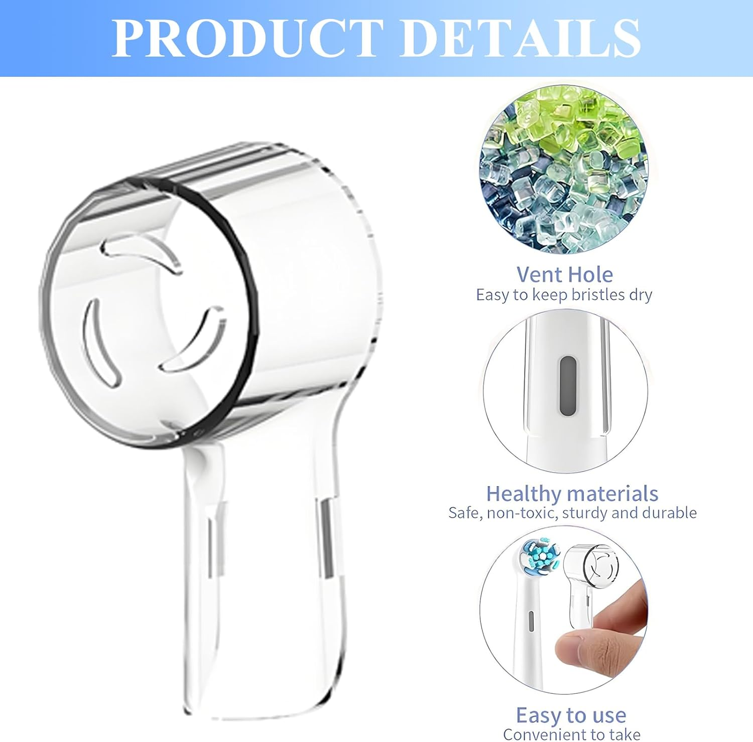 Cover for Oral B Toothbrush Heads - 4 Pcs Toothbrush Heads Cover Caps Compatible with Oral B Replacement Brush Heads, Io Series/Pro Series/Vitality Plus, Exquisite Packaging image number 6