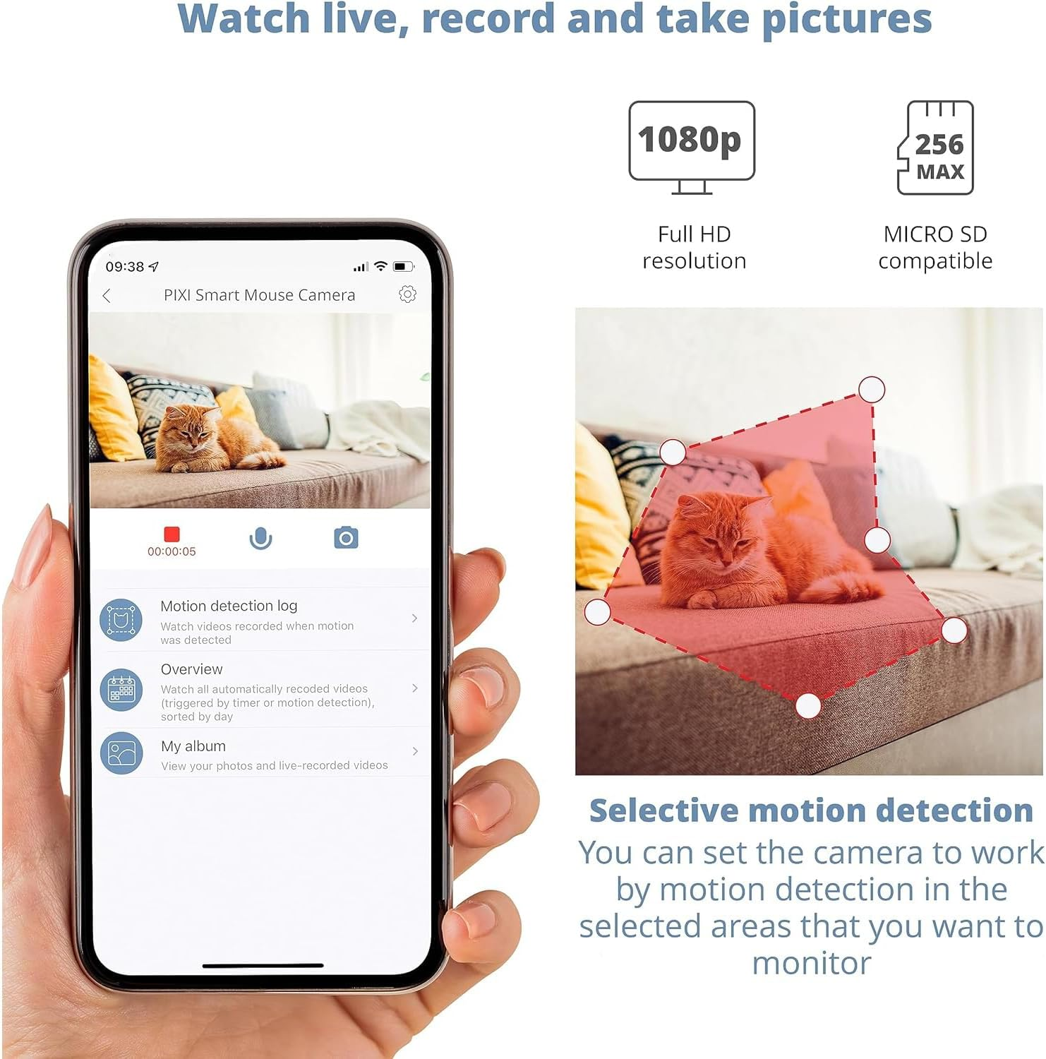 Catit PIXI Smart Mouse-Shaped Cat Indoor Camera, App-Controlled Pet, White image number 2