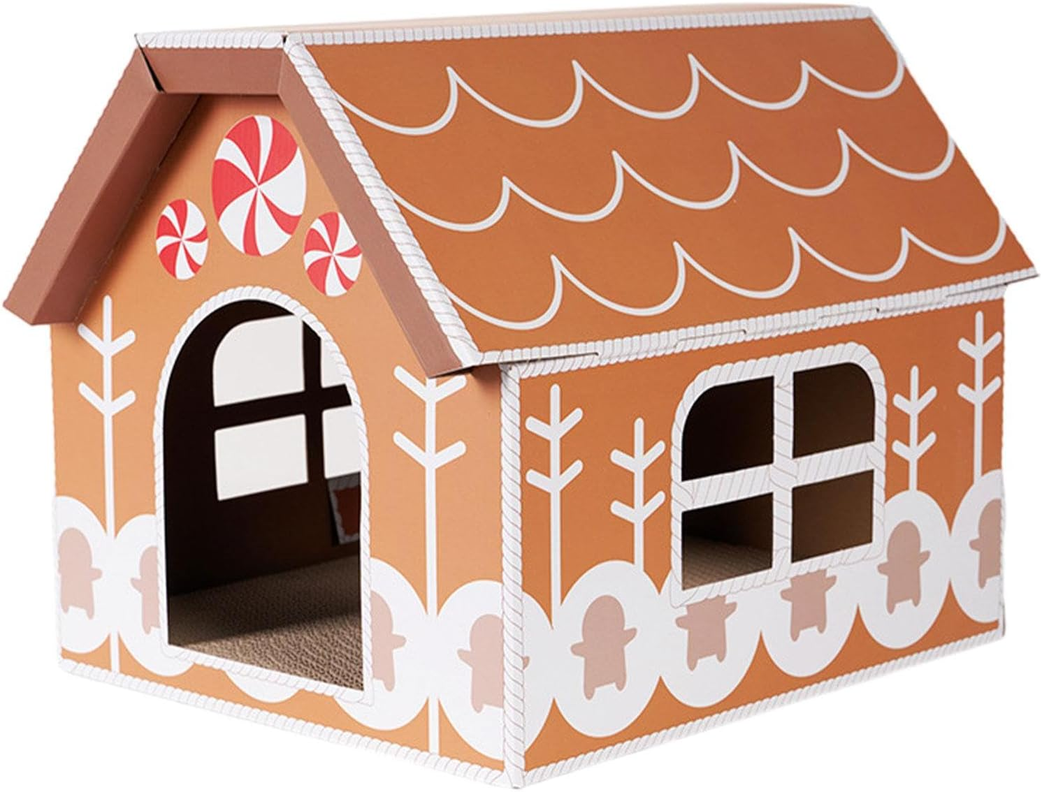 ＫＬＫＣＭＳ Cardboard Cat House Scratcher Holiday Home Decoration for Indoor Cats Scratching Toy Board, Gingerbread image number 3