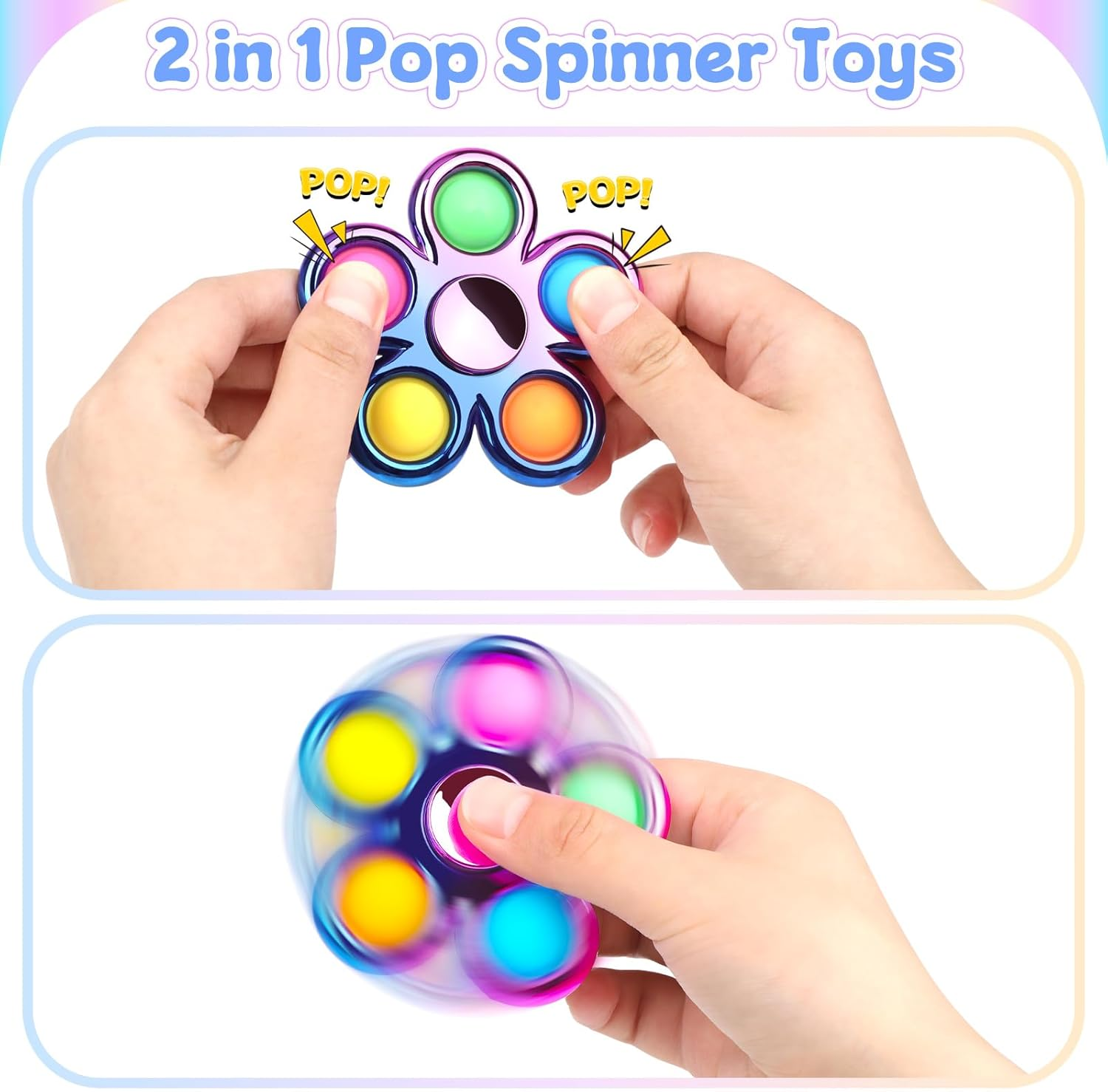 3 Pack Pop Fidget Spinner Bulk for Kids Adults, Cool Pop It Hand Fidget Spinners, Rainbow Color Anxiety and Stress Relief Sensory Toys for Kids Party Favors Supplies Birthday Return Gifts image number 4