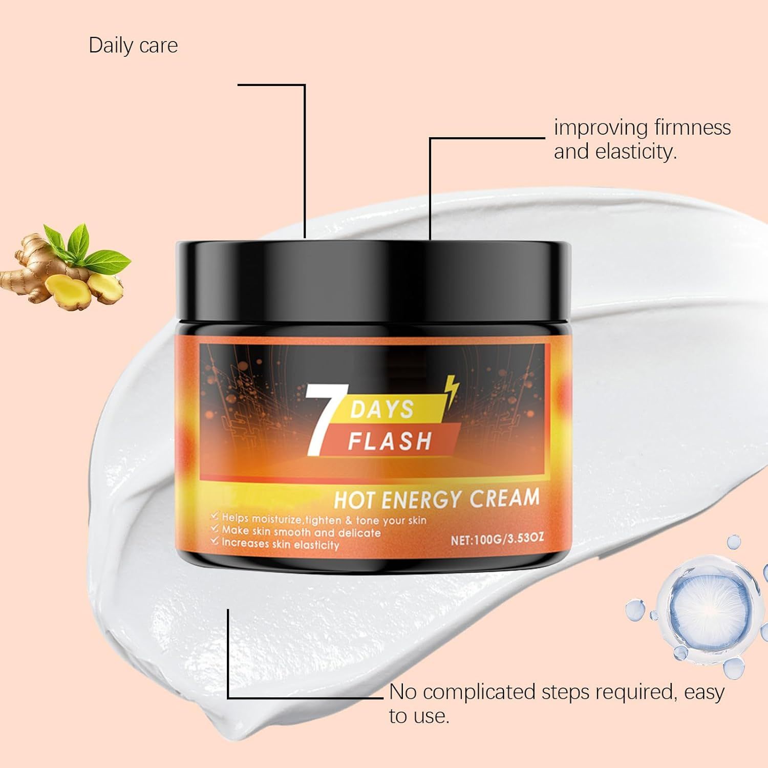 7 Days Flash Hot Energy Cream, Flash Cream, Hot Sweat Creams, Advanced Hots Sweat Firming Body Creams, Firming Skin, Moisturized Hydration Tighten, for Abdomen Waist Legs Arms Thighs (2Pcs) - 4Pcs image number 3