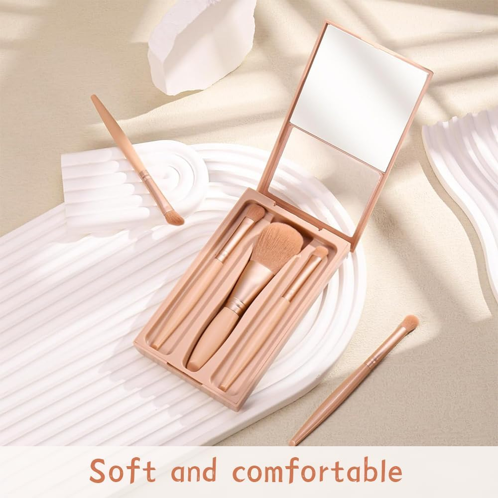 6 Sets 30 Pcs Travel Makeup Brush Set,Complete Function Cosmetic Brushes Kit,With Hard Case and Mirror,Easy-Taken,Mini Makeup Brushes,Suitable for Home,Travel,Camping(Apricot) image number 4