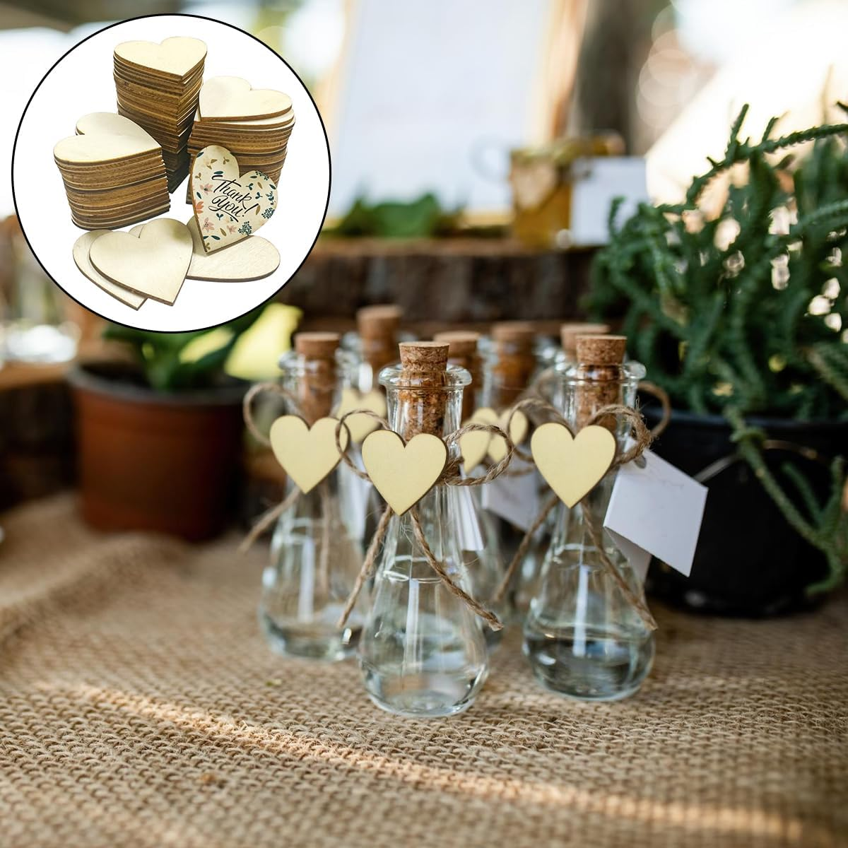 WELANE Unfinished Wooden Heart, 70 PCS Blank Love Shape Craft Slices for Crafting, Party Decoration (5Cm/1.96In) image number 6