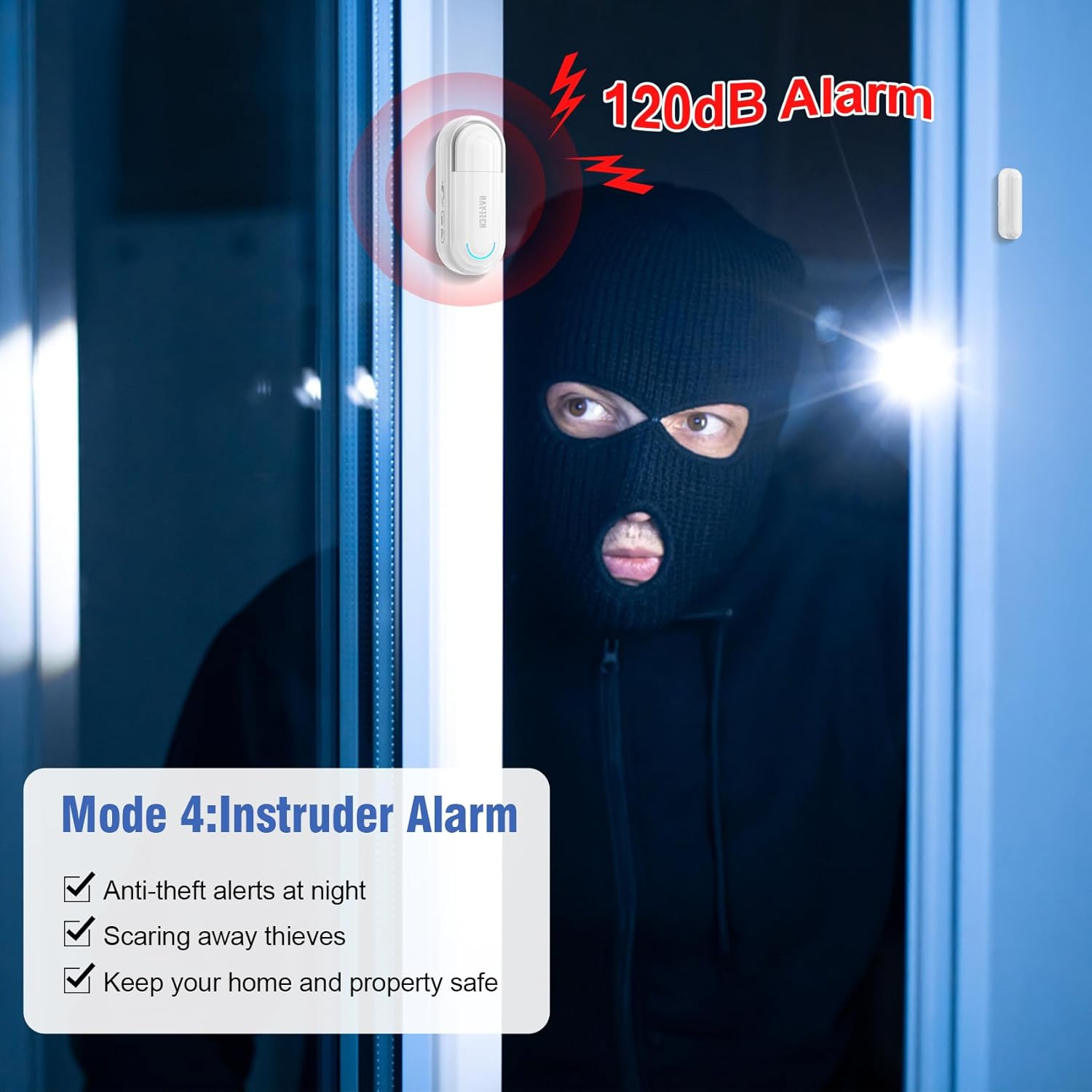 DAYTECH Door Alarm with Remote, 0-120Db Door Alarm Sensor When Opened Window Security Alert with 4 Working Modes for Kids Safety Home Security, 1 Sensor 1 Remote image number 3