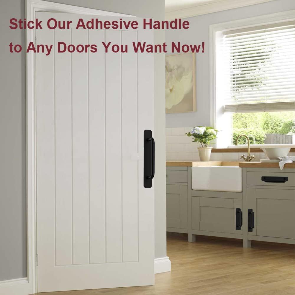 Self-Stick Instant Cabinet Drawer Handles Door Adhesive Handles,2Pcs Aluminum Kitchen Cabinet Drawer Pull Handle with Adhesive Sticker,Perfect for Any Furniture Handle DIY (Black, Small (5.83"))