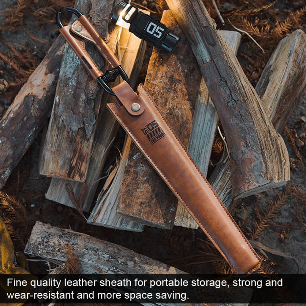 Mingzhe Carbon Steel Charcoal Tongs Outdoor Camping Bonfire BBQ Firewood Clip Tool Stoves Fire Charcoal Tongs Leather Handle Firewood Clamp image number 4