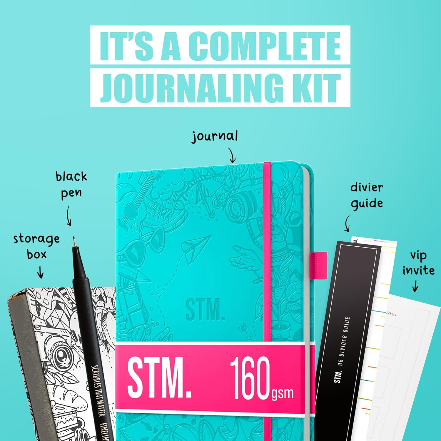 A5 Bullet Dotted Journal Notebook by STM | Thick Bleedproof 160Gsm Paper, 150 Pages | Lay Flat Vegan Leather Hardcover | 2 Bookmarks, Printed Page Numbers | Black Pen | 5.75 X 8.5 in | Bottle Green image number 4