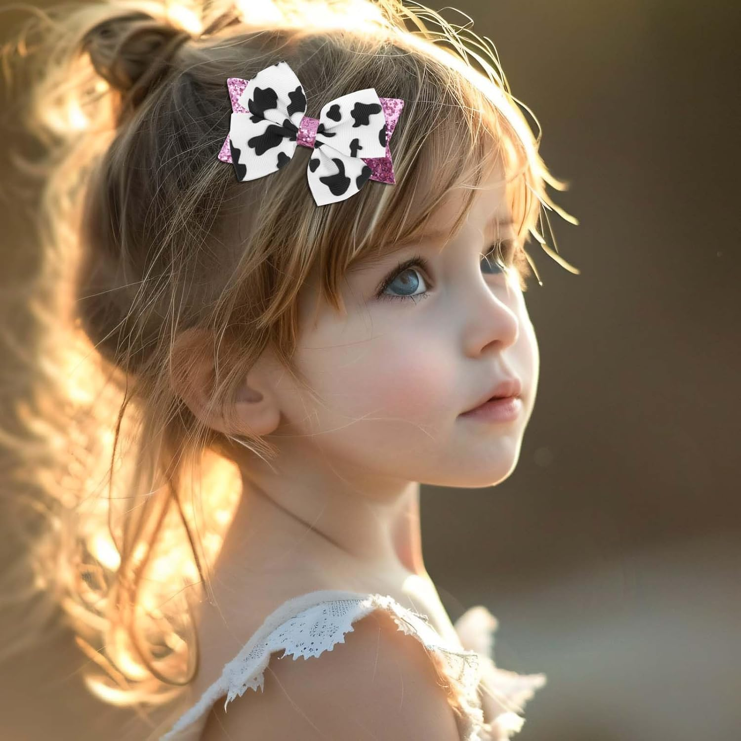 2Pcs Moo Cow Print Hair Bows, Cute Hair Bow Clips Pink Sequins Cow Print Clips Farm Animal Themed Accessories for Girls Women image number 5