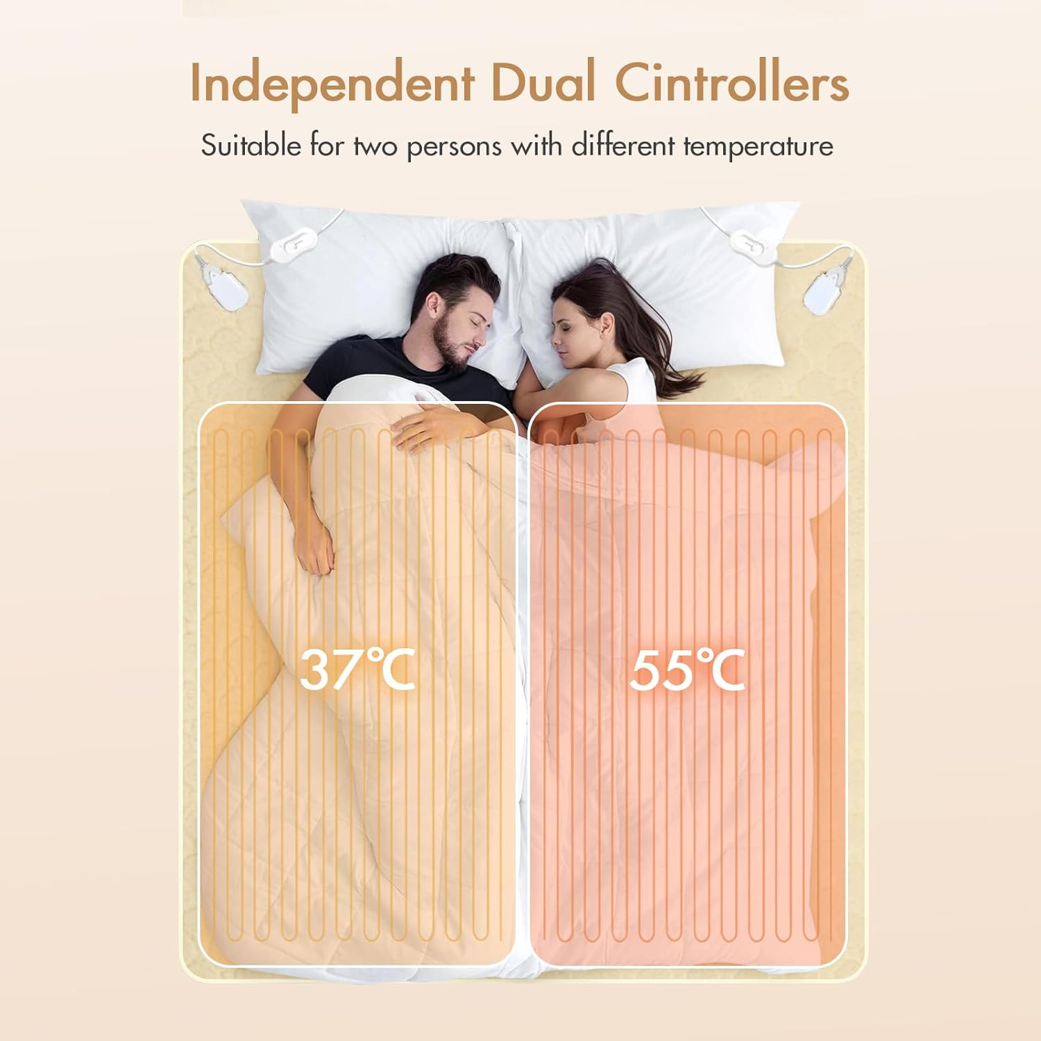 ADVWIN Double Size Electric Blanket, Cotton Fluff Heated Mattress Pad with Dual Control, 3 Heating Settings, Machine Washable, Adjustable Heating Area, 191X139Cm, Beige image number 5