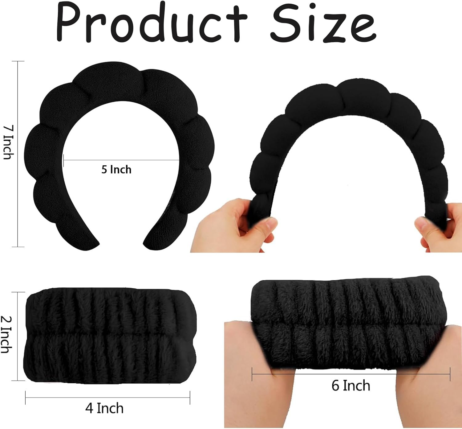 3Pcs Black Spa Makeup Headband and Wristband Set for Washing Face, Soft Towel Skincare Headband Face Wash Wristband Facial Wrist Towel Washbands for Women Girls image number 1