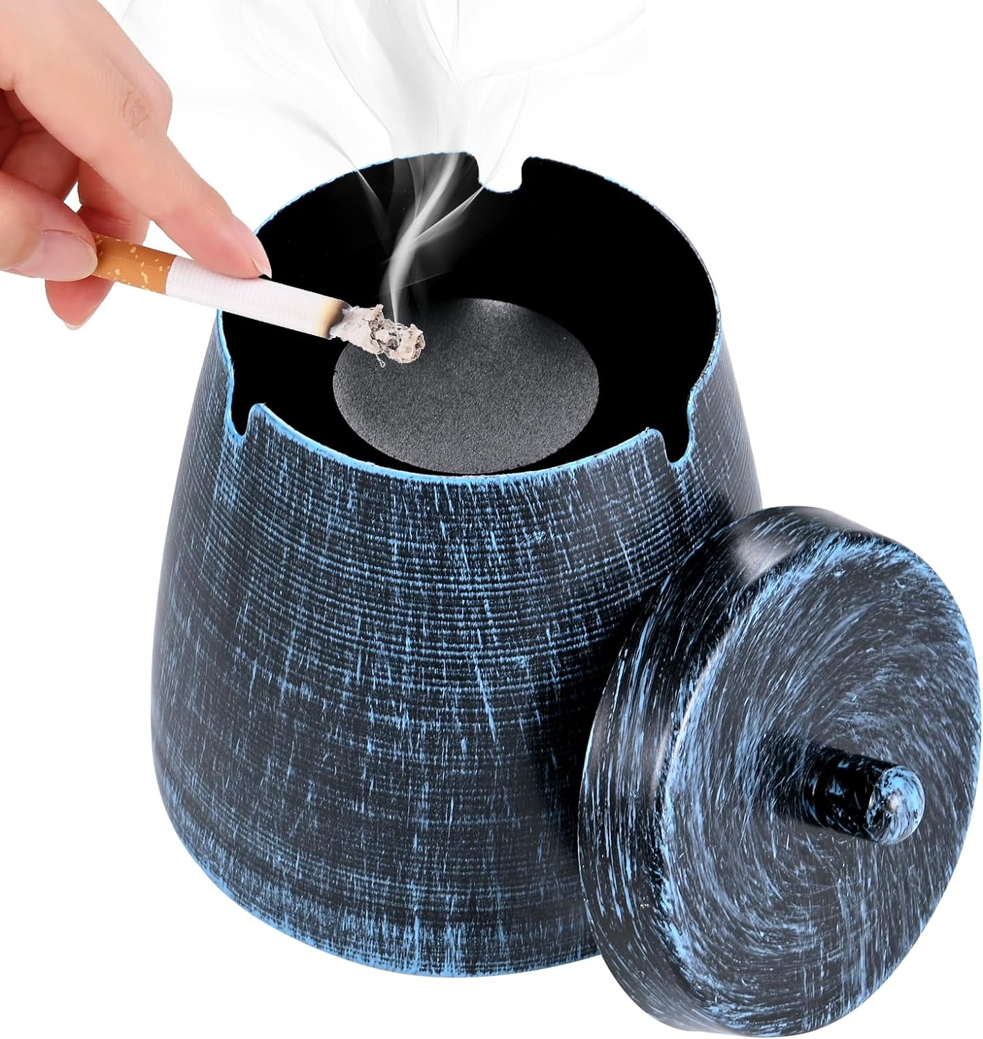 Outdoor Ashtrays for Patio with Lid, Ash Trays with Covers, Ashtray Odorless, Ash Tray Sets for Cigarettes, outside Covered Stainless Steel Iron Windproof Tabletop