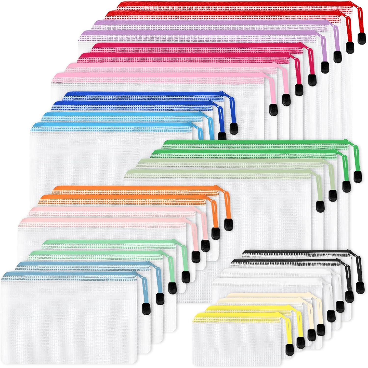 EOOUT 32Pcs 8 Sizes Mesh Zipper Pouch, Waterproof Mesh Bags with Zipper, 16 Colors Travel Pouches, for Board Games Toys Storage, Travel Accessories, Documents Cosmetics School Office Supplies image number 3