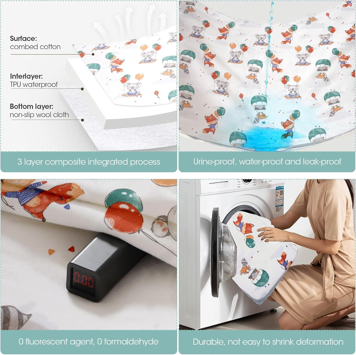 ZONEY Potty Training Bed Pad 100% Waterproof, Bed Wetting Protection Pad for Twin and Toddler Beds, Reusable, Non Slip and Easy to Change, Waterproof Mattress Pad, Bed Mats Washable (D, M(80*100Cm)) image number 5