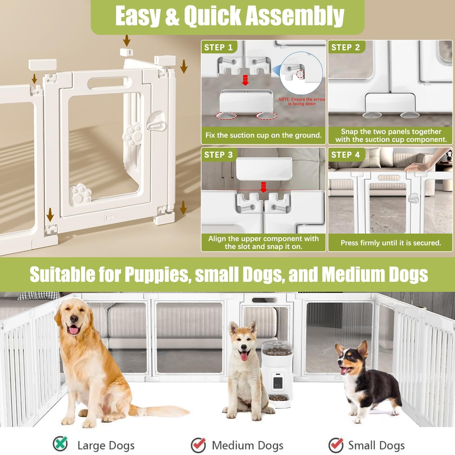 LIODUX Modern Dog Playpen, Clear Acrylic Plastic Puppy Playpen, Design Transparent Freestanding Pet Pen Fence, Easy Assemble Foldable Dog Crate for Puppy Cat Bunny (White, M, 10 Panels) image number 6