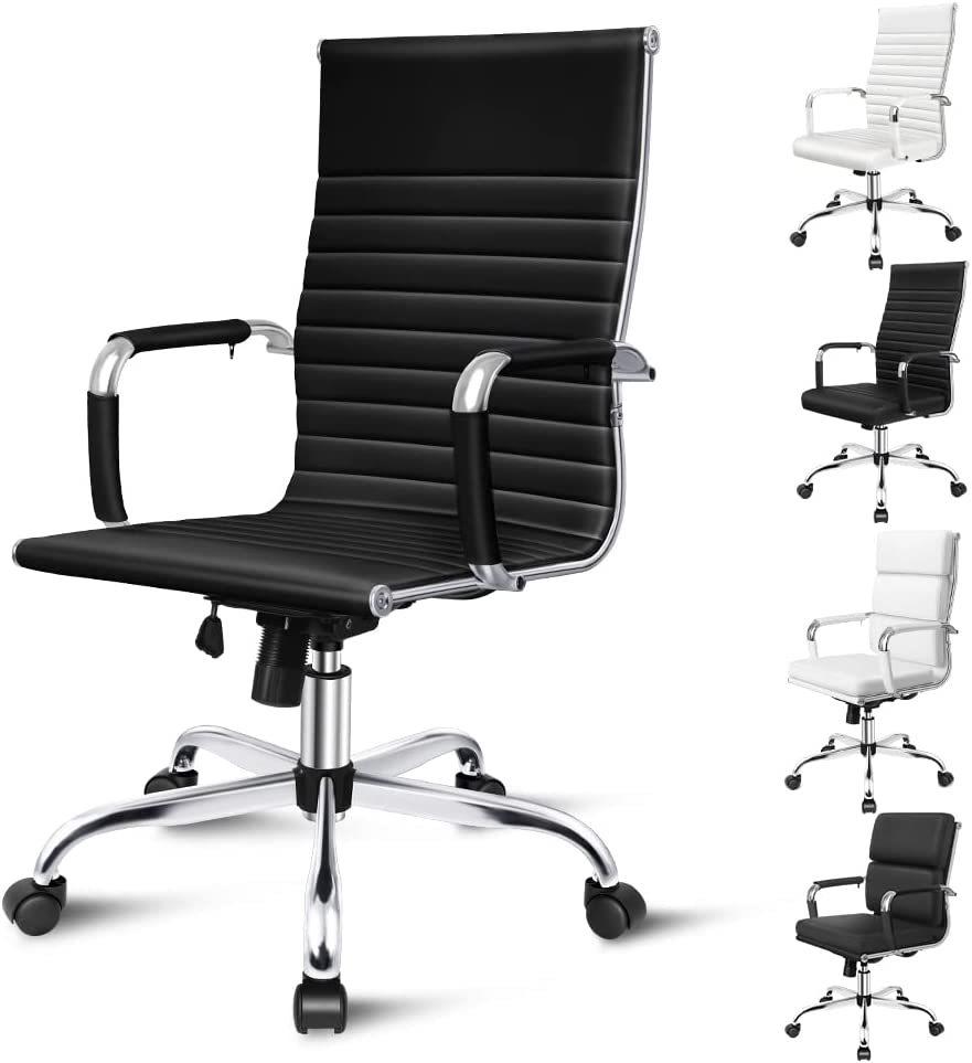 ALFORDSON Office Chair with Height Adjustable SGS Listed Gas Lift, PU Leather Home Ergonomic Desk Chair with Removable Armrest Cover, Padded Computer Chair for Gaming, Max 150Kg(Mid Back Esmae White)