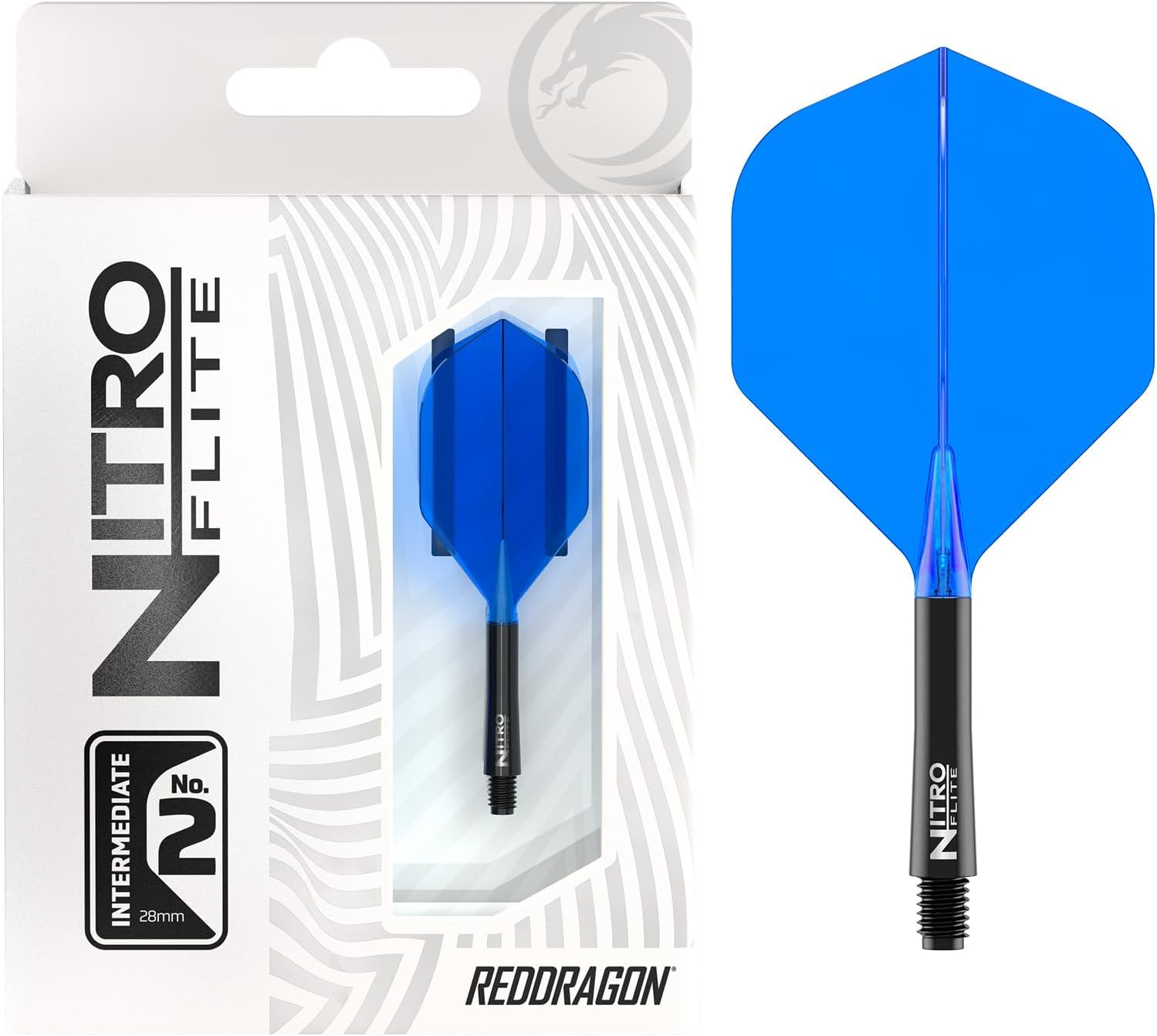 RED DRAGON Darts &ndash; Nitro Flite Integrated Flight & Shaft System &ndash; No.2 Shape and Design - Available in Short, Intermediate & Medium - Available in Variety of Colours - Professional Darts Accessories