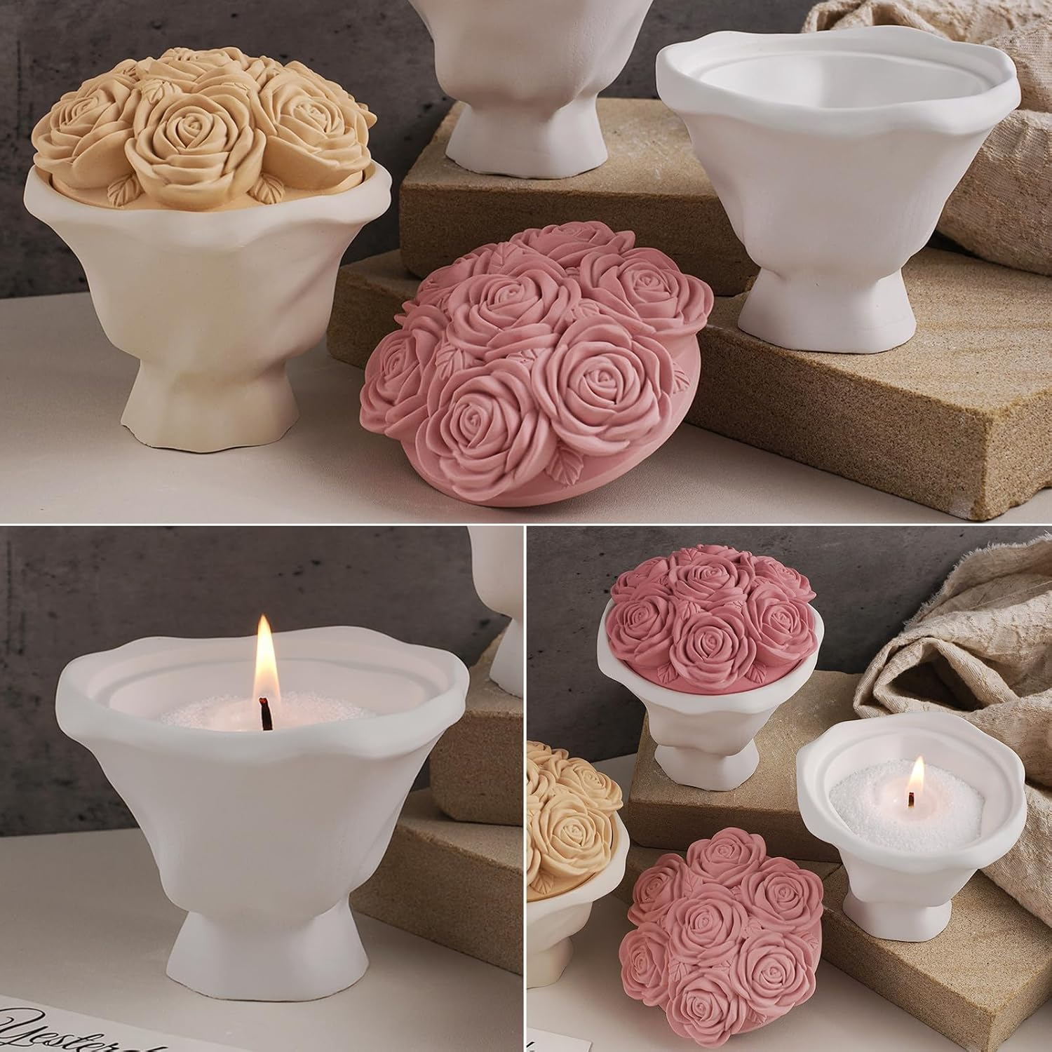 Japleed Bouquet Shape Box Resin Molds, Flower Candle Holder Box Silicone Molds for Resin Concrete, Unique 3D Container Storage Molds for Jewelry Trinket Holder Plant Pot Art Craft Home Decor image number 1