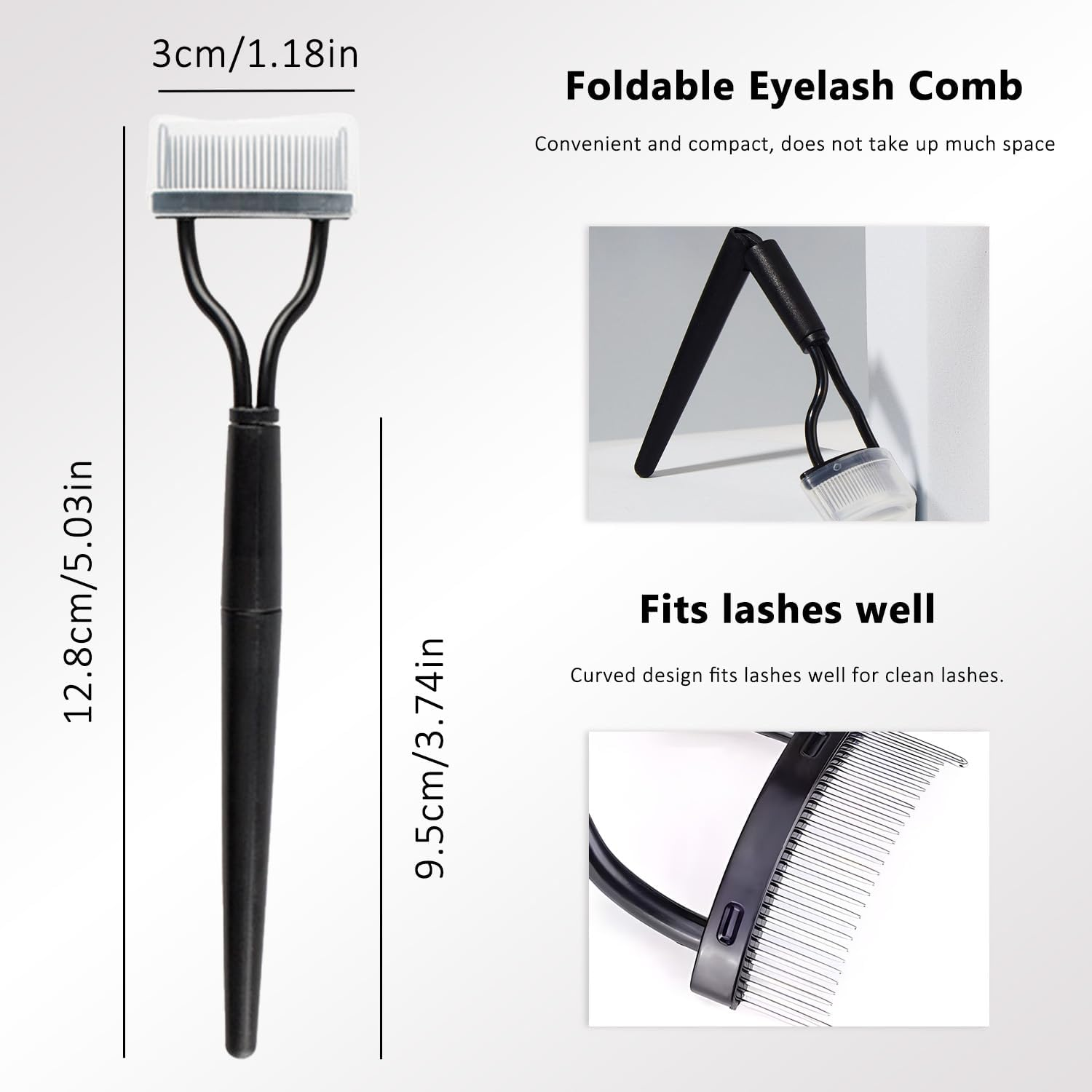 WALWAL Eyelash Comb Eyelashes Separator Tool Mascara Applicator, Arc Design with Comb Cover(Black, Collapsible) image number 2
