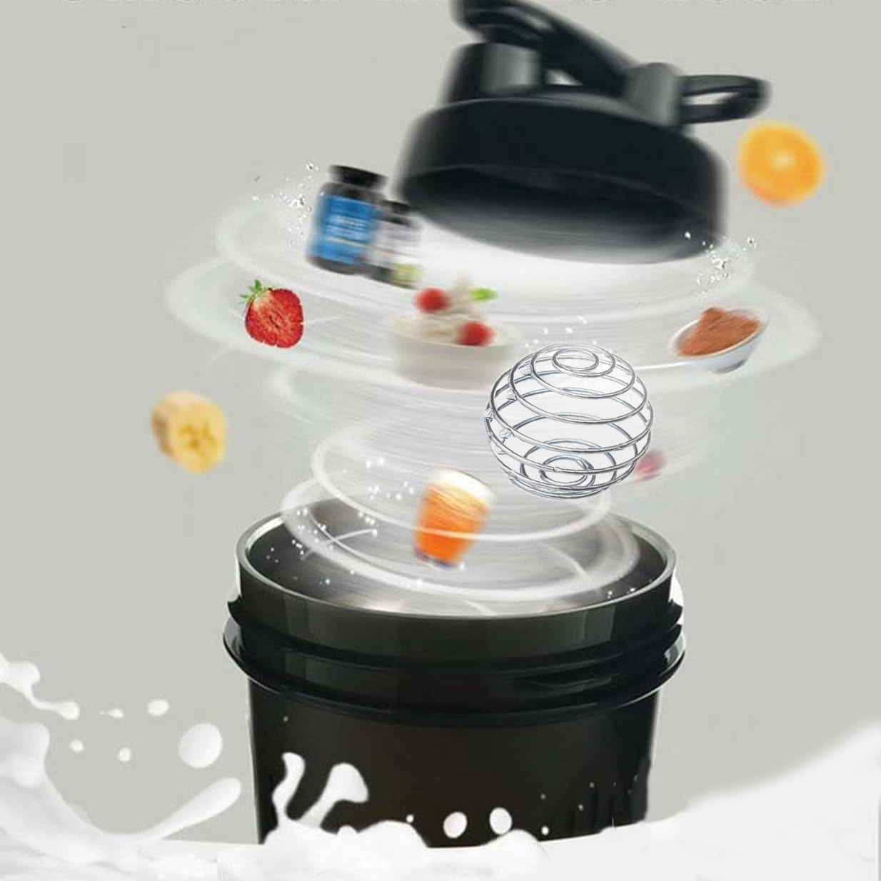 Protein Shaker Bottle 500Ml with Stainless Steel Mixing Ball, BPA- and DEHP- Free, Leakproof Flip on Lid, Temperature Safe, Dishwasher Safe Perfect for Mixing Powdered Shakes - (Black)