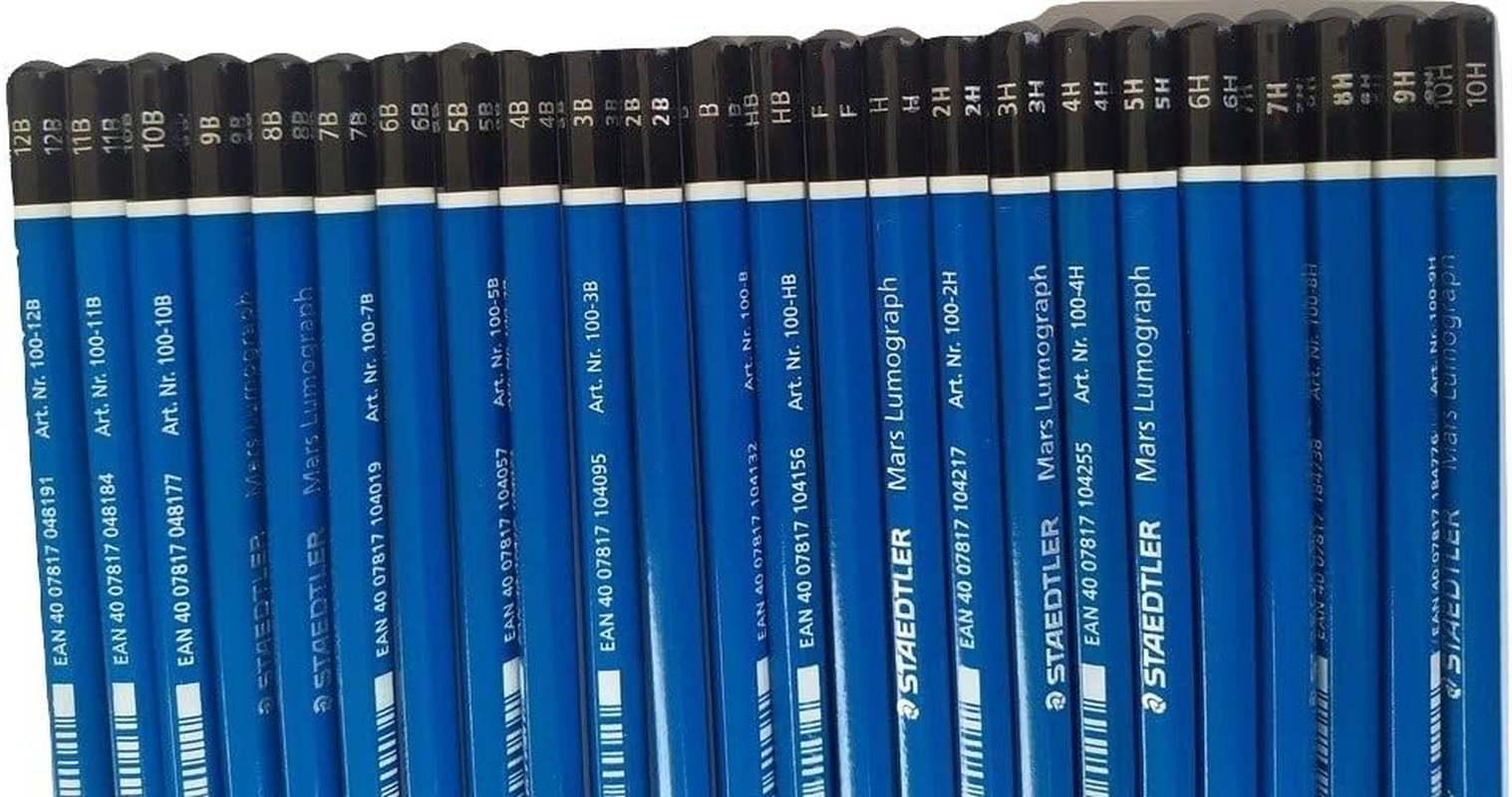 Wooden Pencil by Staedtler Mars Lumograph - Pack of 24 Degrees in Practical Plastic Storage Box with 6" and 8" Aluminum Ruler image number 5