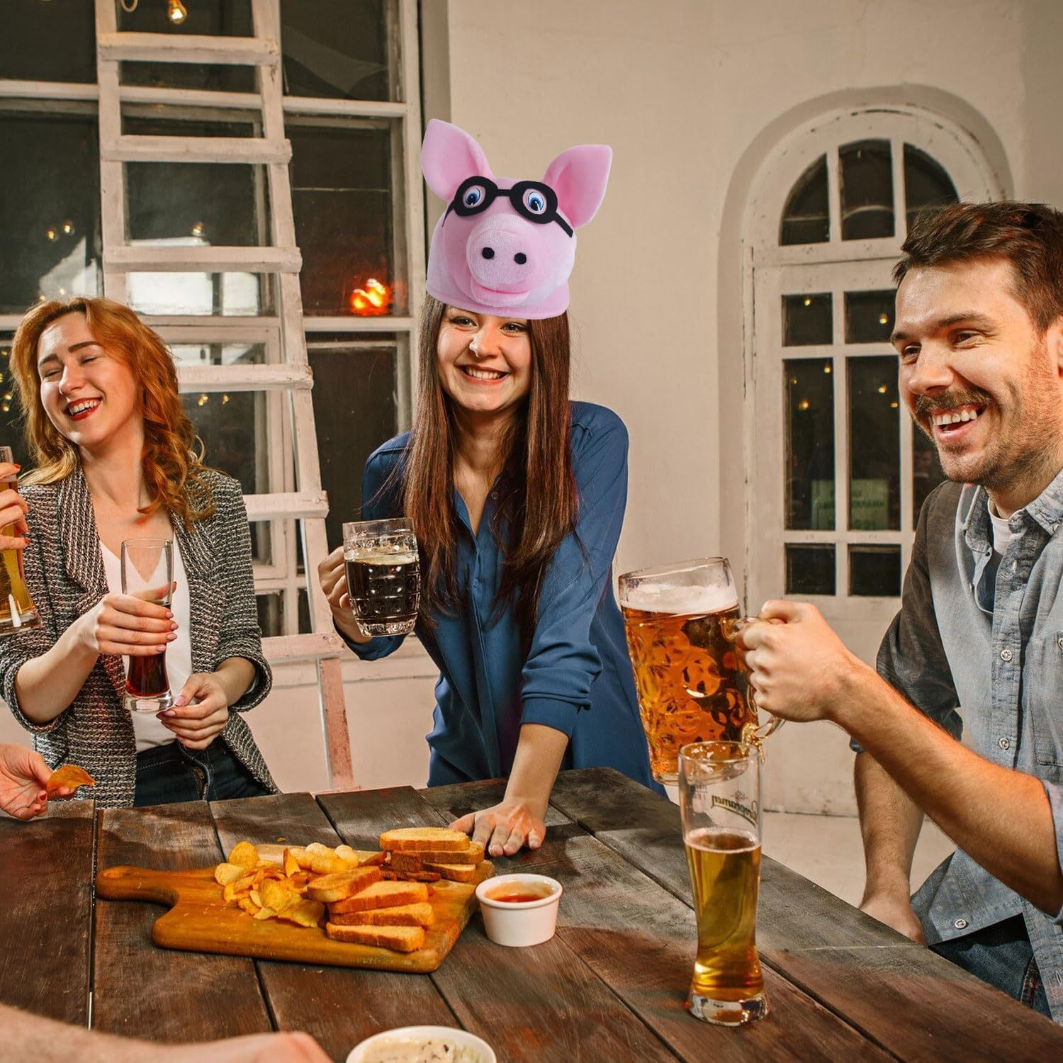 Piggy Costume Hats. Handmade Funny Pig Costume Partyhat. One Size Fits Most Costume Headwear. image number 1