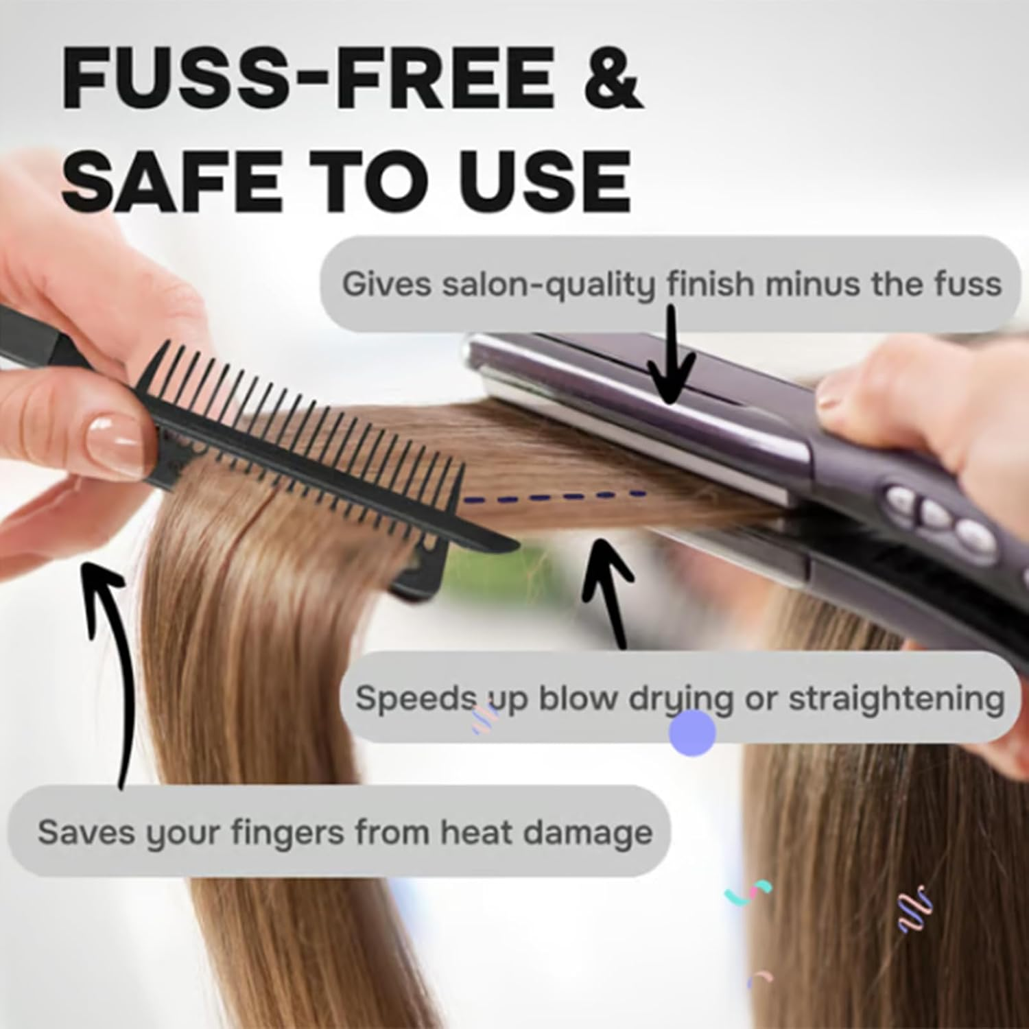 Wezalget Women Hair Straightening Comb | V Type Hair Straightening Comb for Flat Iron - Non-Slip Wet Dry Hairdressing Equipment for Ladies Girls Home Salon Hotel Dorm Business Trips