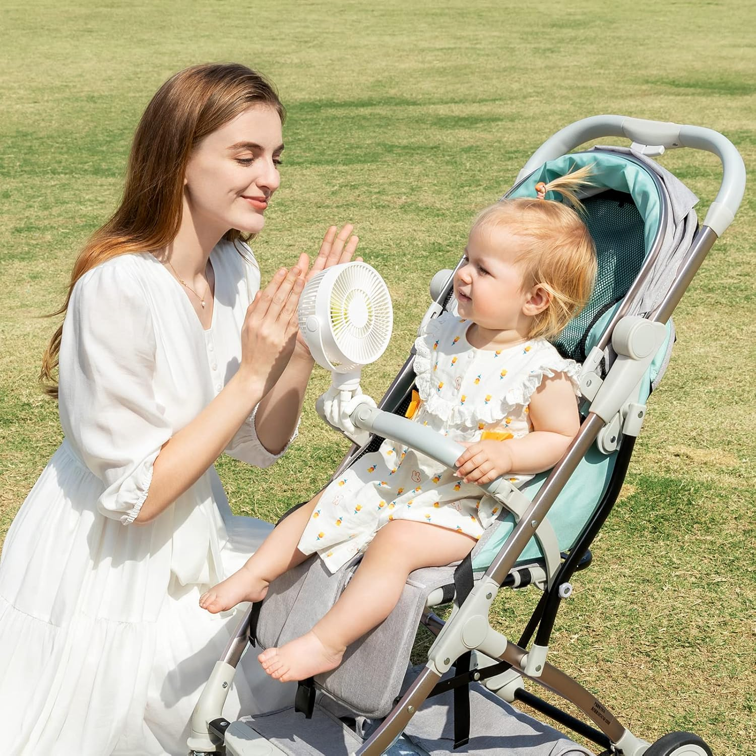 JISULIFE Stroller Fan, Tripod Clip on Fan, 4000Mah Baby Fan Battery Operated, Personal Desk Fan with 4 Speeds, 720&deg;Rotatable, Portable Fan for Cribs, Carseat, Golf Cart, Treadmill,Table - White image number 5