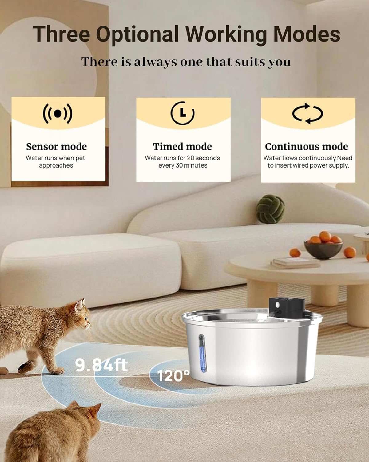 Wireless Dog Water Fountain,7L/236Oz Automatic Cat Water Fountain Battery Operated, Stainless Steel Multi Pet Fountain, Super Quiet with Triple Filtration, Great for Large Dogs Cats and Multi-Pet Home image number 3