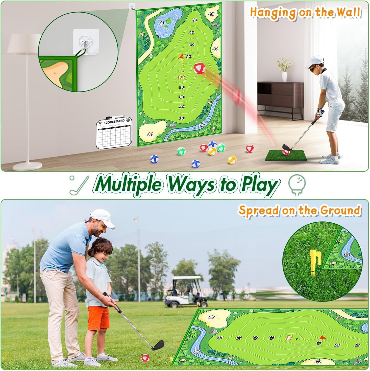 Battle Golf Game Chipping Mat - 37Pcs Sticky Golf Pro Games Practice Mats Indoor Outdoor Games for Adults Family Kids Battle Golf Royale Game Play Equipment Stick Chip image number 2