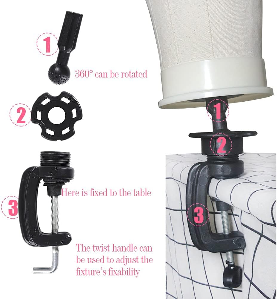 Leeven 21"-24" Poly Canvas Block Head Professional Mannequin Canvas Head for Making, Drying,Styling Wigs with Table Clamp Stand 22 Inch image number 2