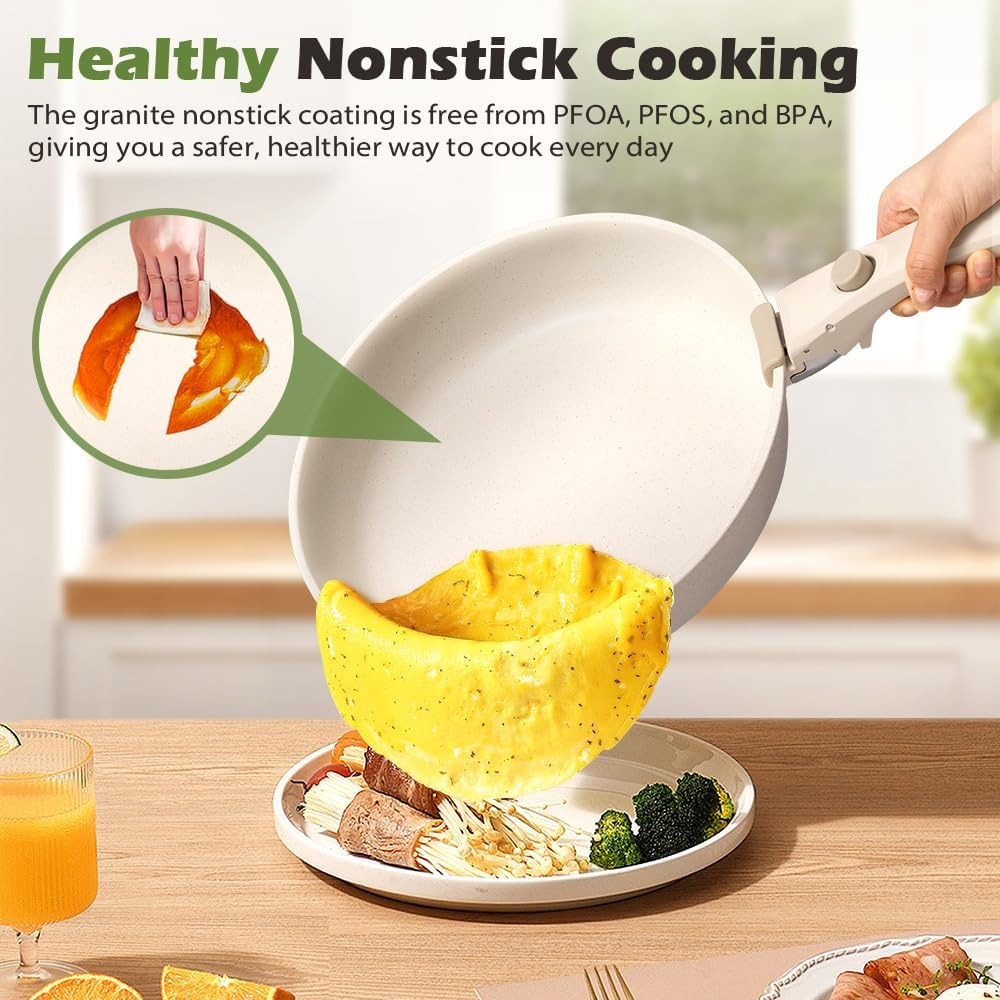 ZUNI 20Pcs Pots and Pans Set, Nonstick Cookware Sets Detachable Handle, Non-Toxic Kitchen/Rv Cooking Set with Frypan, Saucepan, Grill Pan, Dishwasher Safe, PFOA PFOS Free image number 3