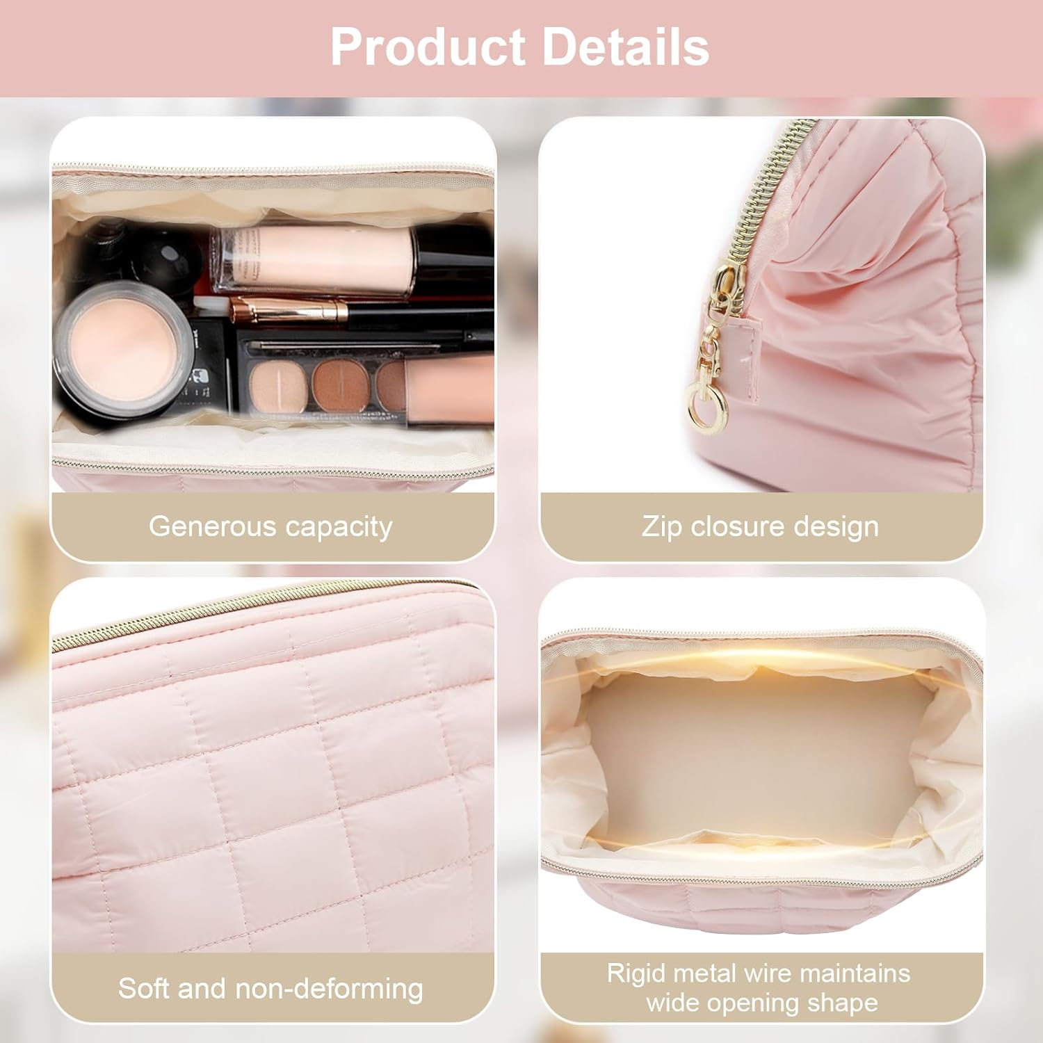 VOSSOT Make up Bag Travel Cosmetic Bag Women'S Toiletry Bag Makeup Bag Wide Opening Toiletry Bag Large Capacity Portable Cosmetic Bag Wash Bag with Star-Shaped Bell Pendant image number 1