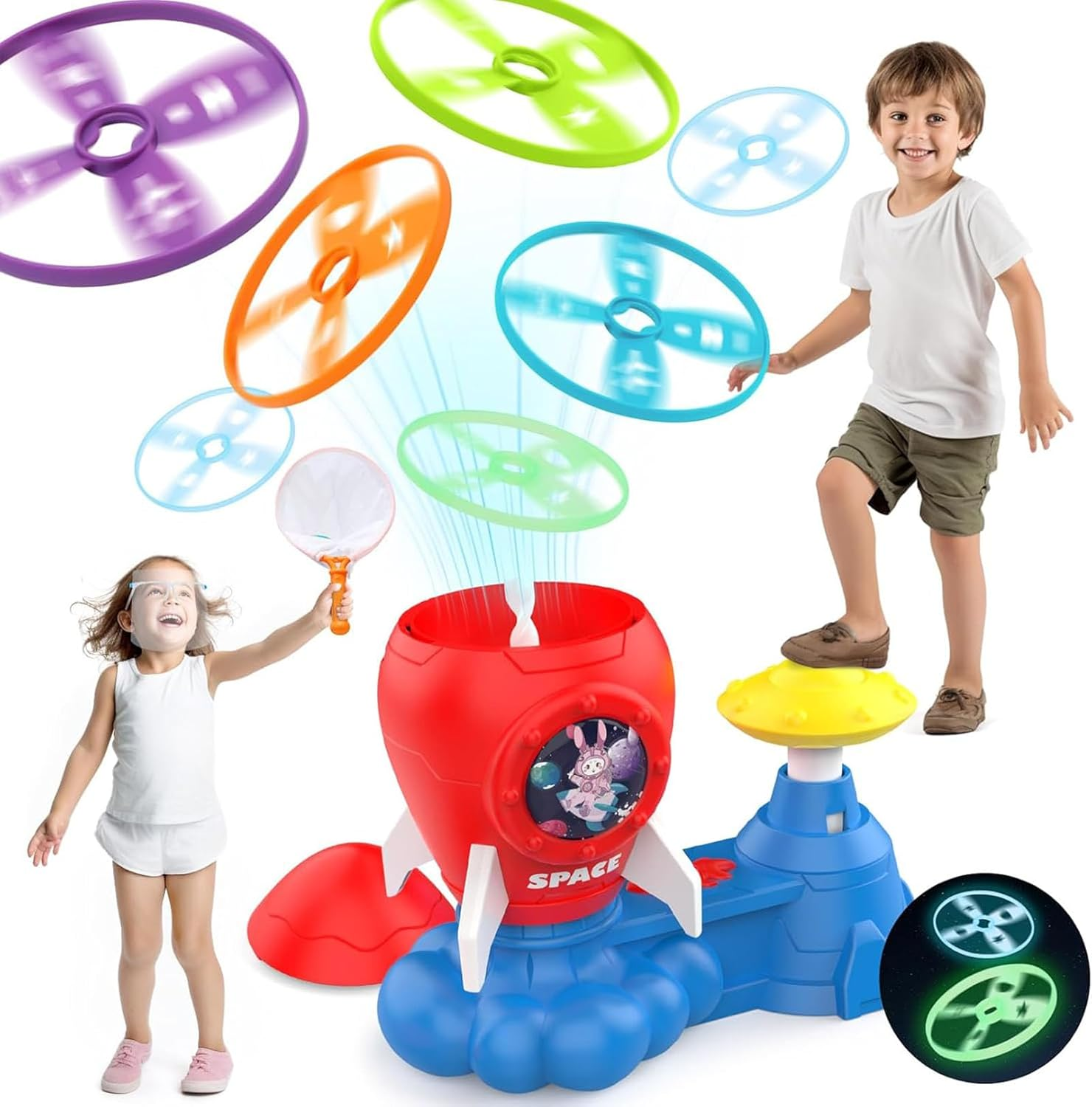 Outdoor Games for Kids Ages 4-8,Flying Disc Launcher Toy with Fluorescent Flying Discs,New Year Party Game for Boys Girls Ages 3-5,Family Party Games for Kids image number 5