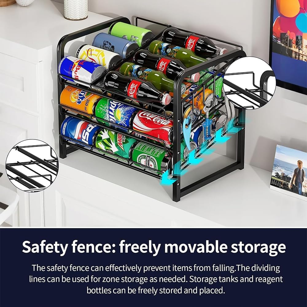 Shukichi 3-Tier Stackable Can Organizer for Pantry and Kitchen, Can and Bottle Dispenser, Multi-Scenario Storage for Soda, Canned Food, and Drinks, Black image number 6