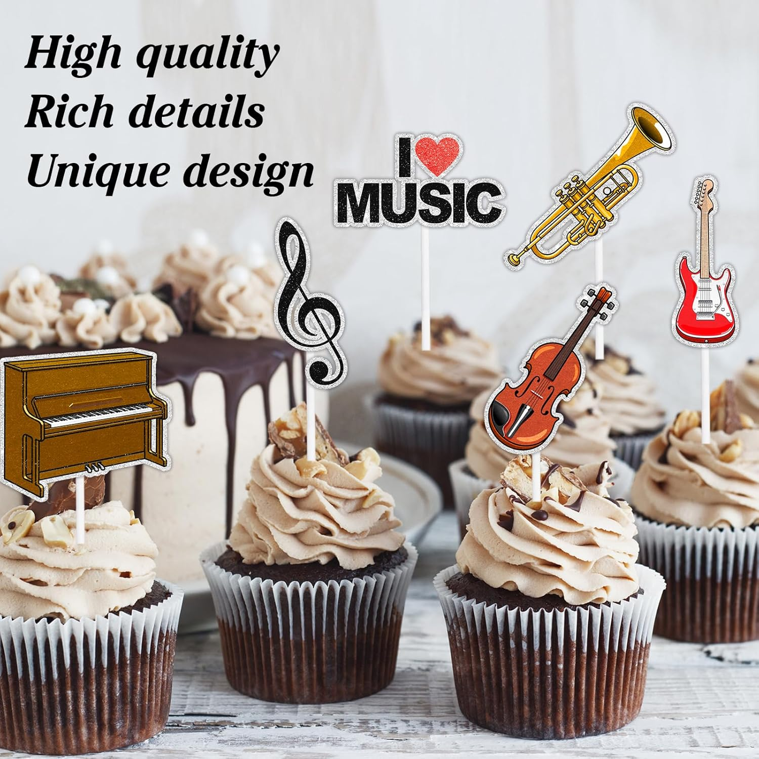 18-Piece Music-Themed Happy Birthday Cupcake Toppers Set for Kids - This Is an Exquisite Music Theme Party, Boys and Girls Birthday Party, Baby Shower Party. I Love Music Decoration Supplies-Liangss image number 2