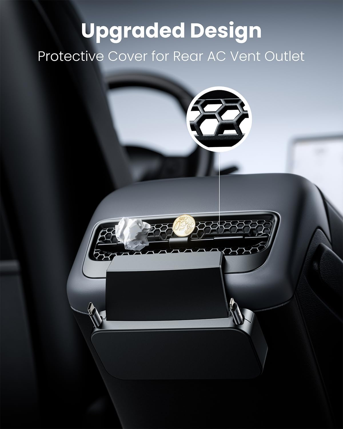 Fasgear Rear USB Charging Hub Docking Station Compatible for Tesla Model Y 2024, Model 3 Model Y (2021 2022 2023) 80Cm 27W Retractable Lightning Cable & Type C Cable with Rear AC Vent Outlet Cover