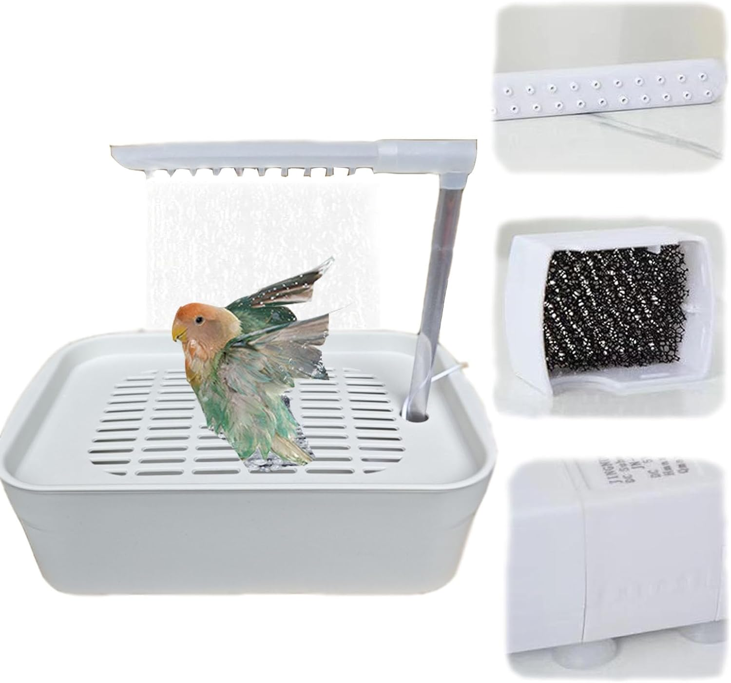 Bird Shower Bath, Automatic Water Cycle Bathtub with Multiple Faucets, the Electric State Meth-Ods Shower Spray Daily, USB Electric Pet Bird Baths for Small Medium Birds (White)